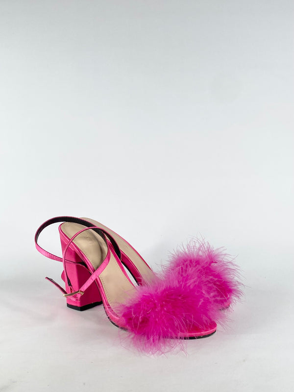 Savida Pink Pom Pom Block Heels - EU39.5
