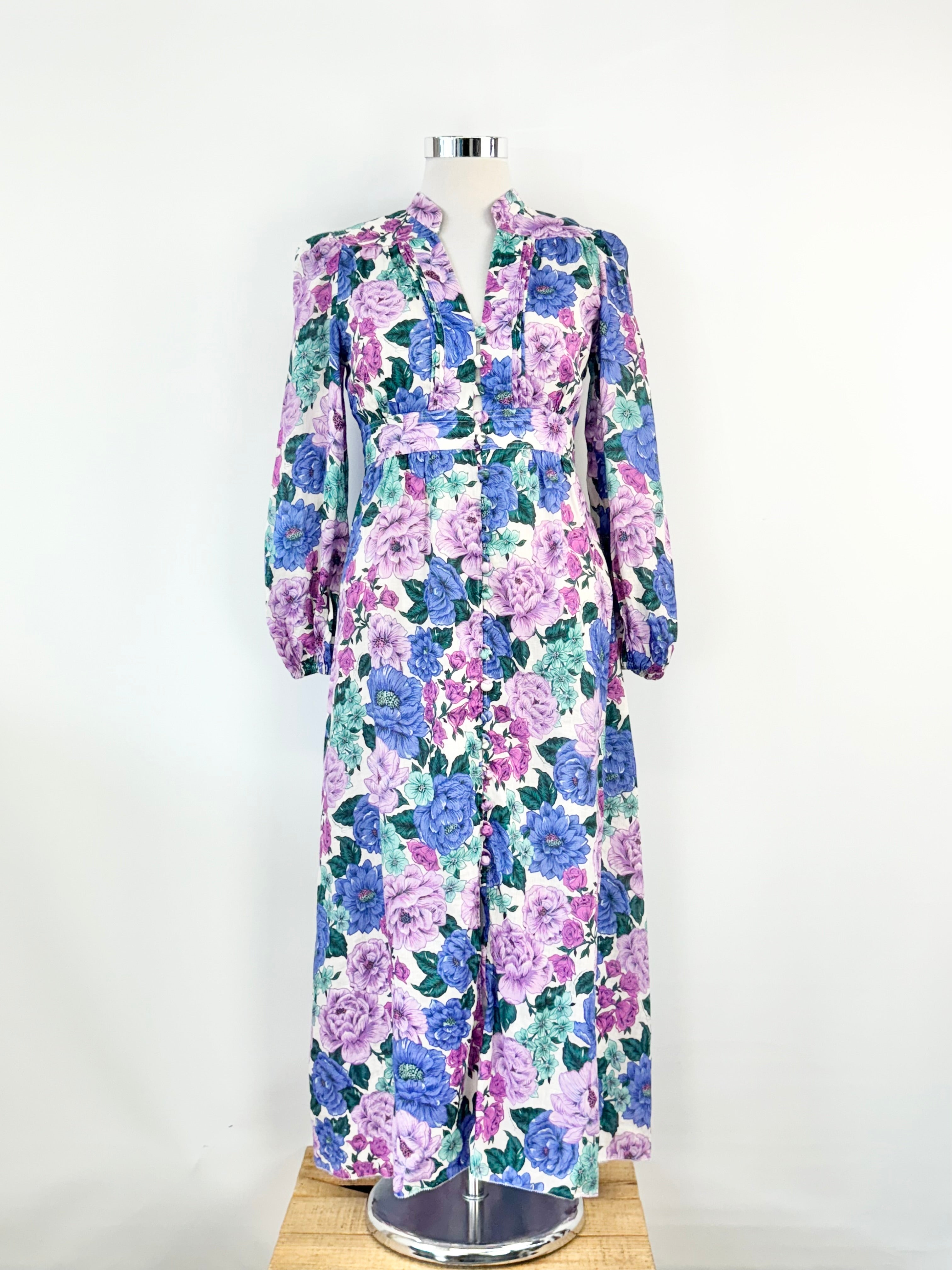 Zimmermann Purple & Blue Peony Pattern Linen Dress - AU12