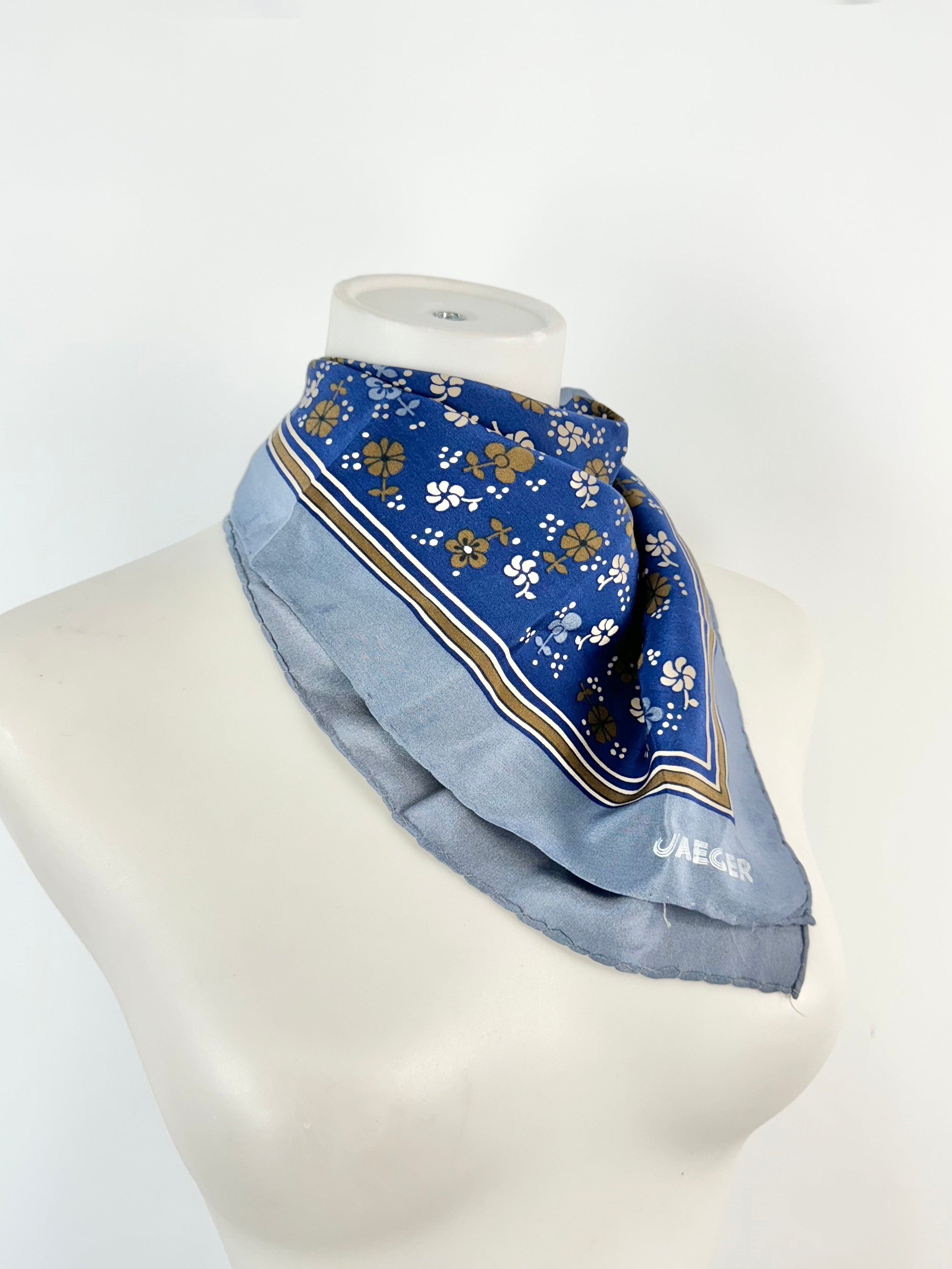 Jaeger London Blue Floral Silk Scarf