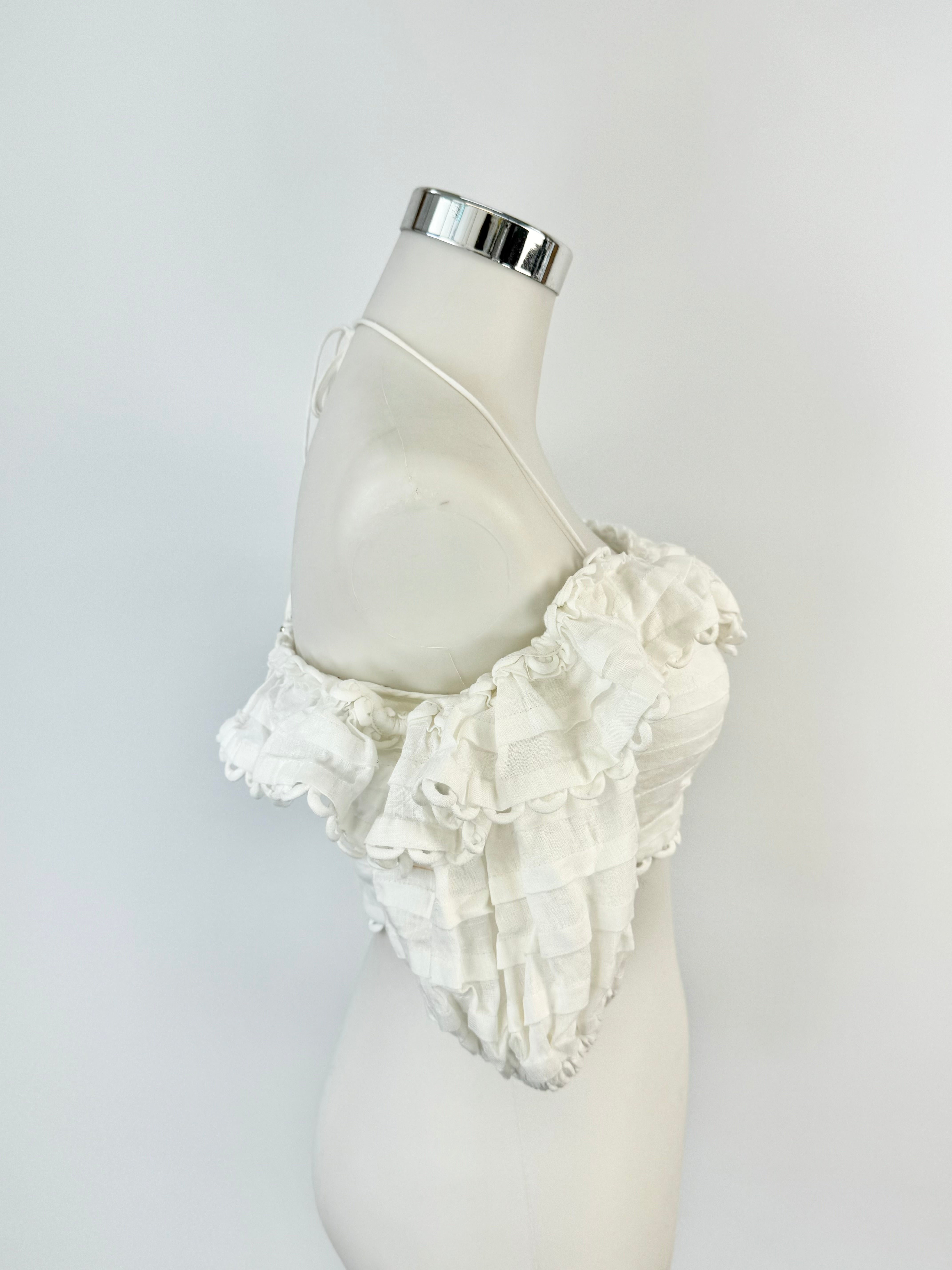 Zimmermann White Linen Puff Sleeve Crop Top - AU6/8