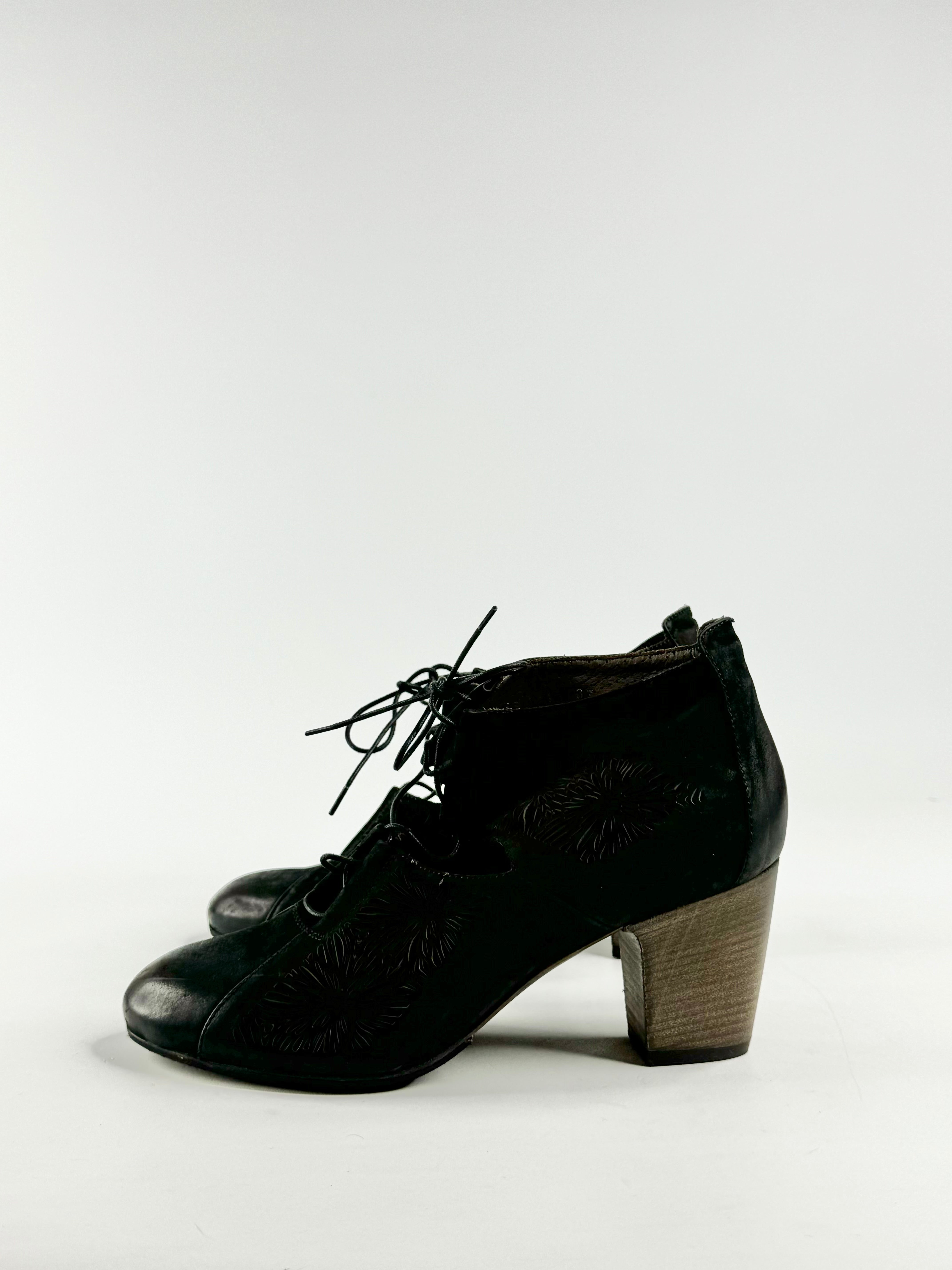 Ink Black Laser Cut Block Heels - EU37