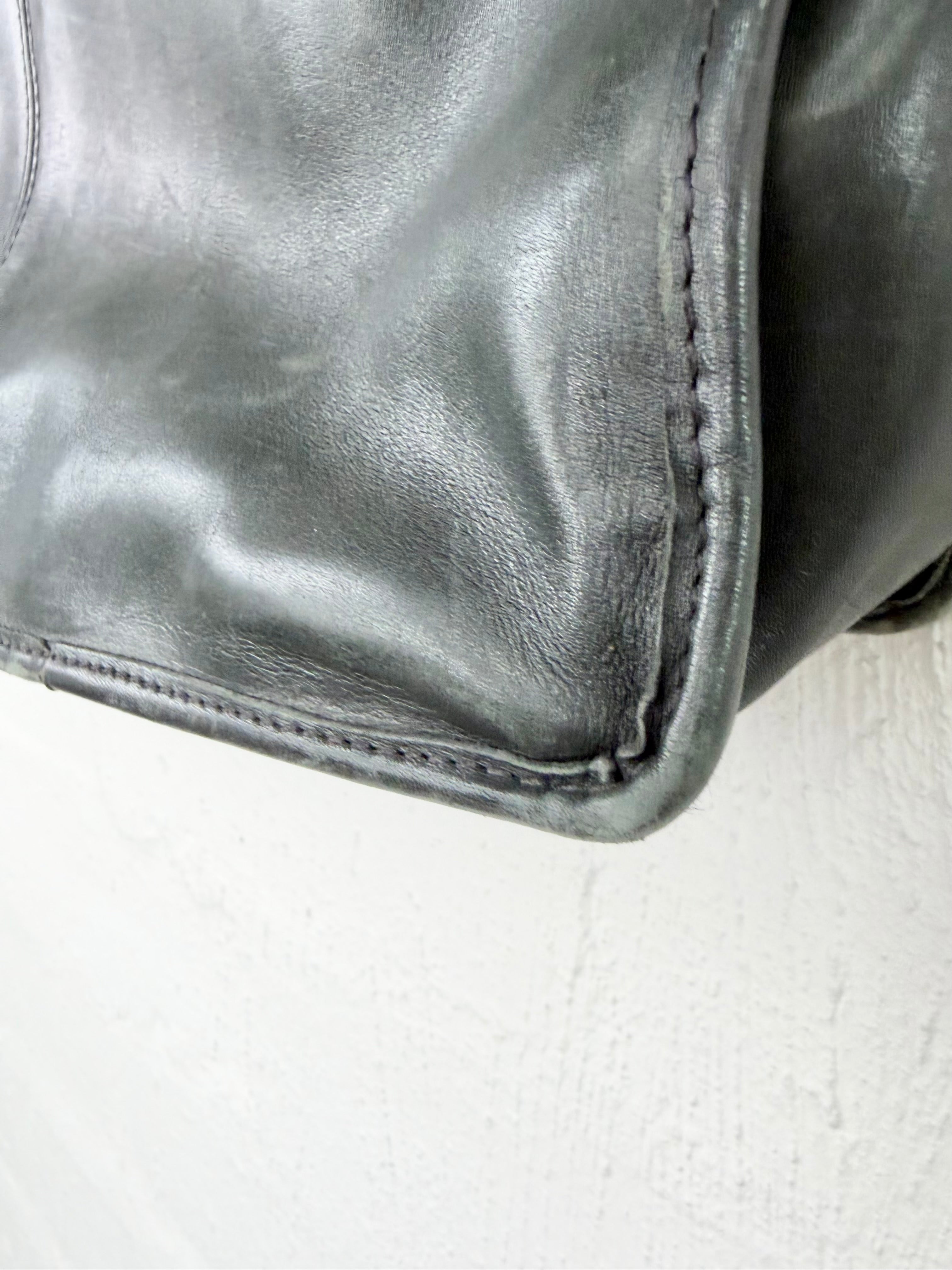 Vintage Country Road Black Leather Tote Bag