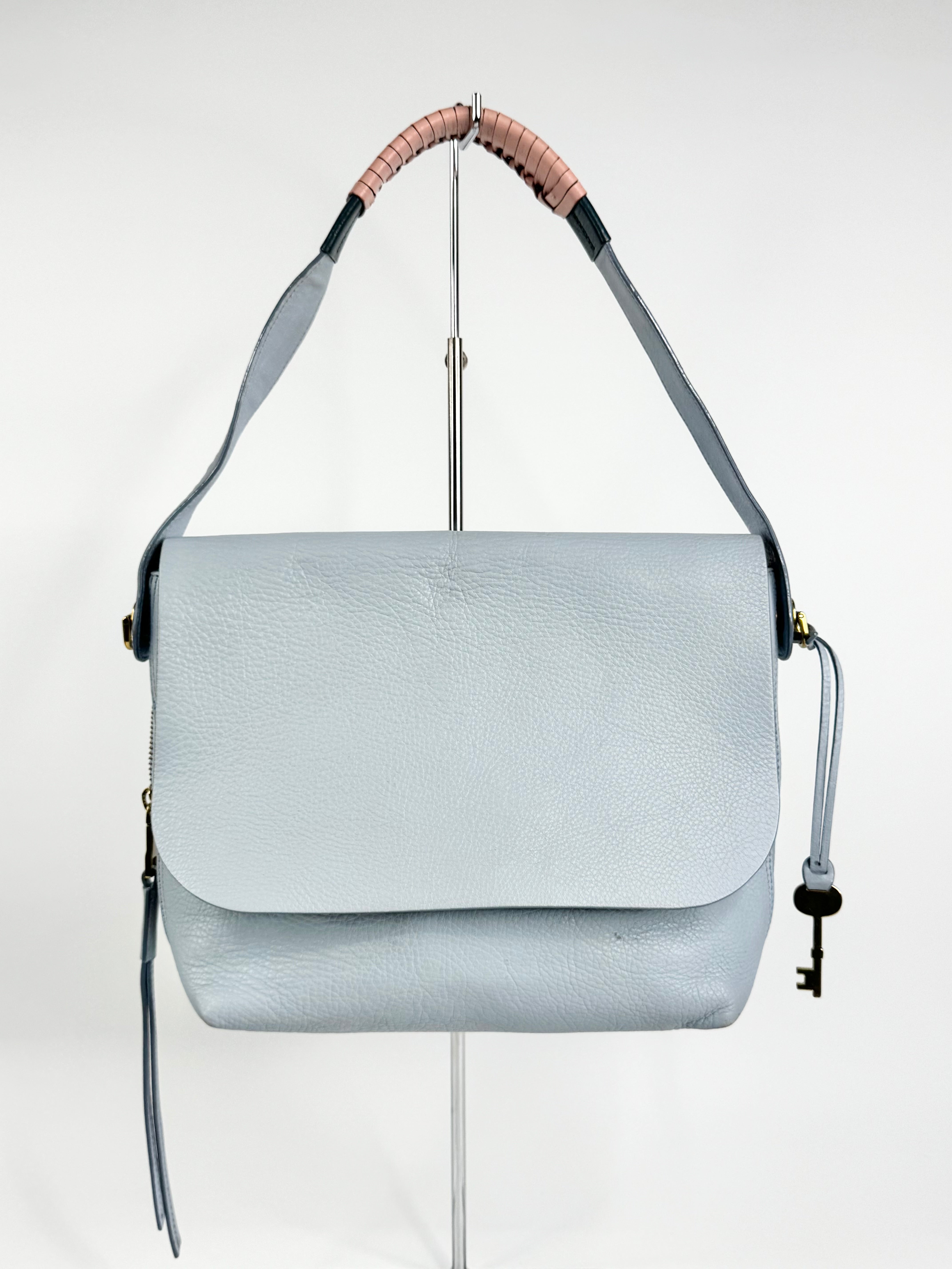 Fossil Cornflower Blue Grained Leather Shoulder Bag