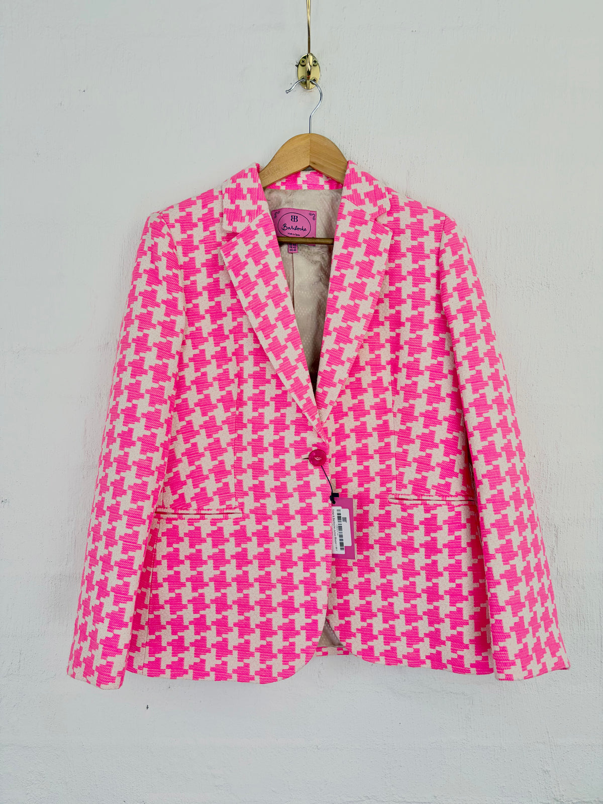 Tinta & Bariloche Junco Hot Pink & Cream Houndstooth Blazer NWT - AU12/14