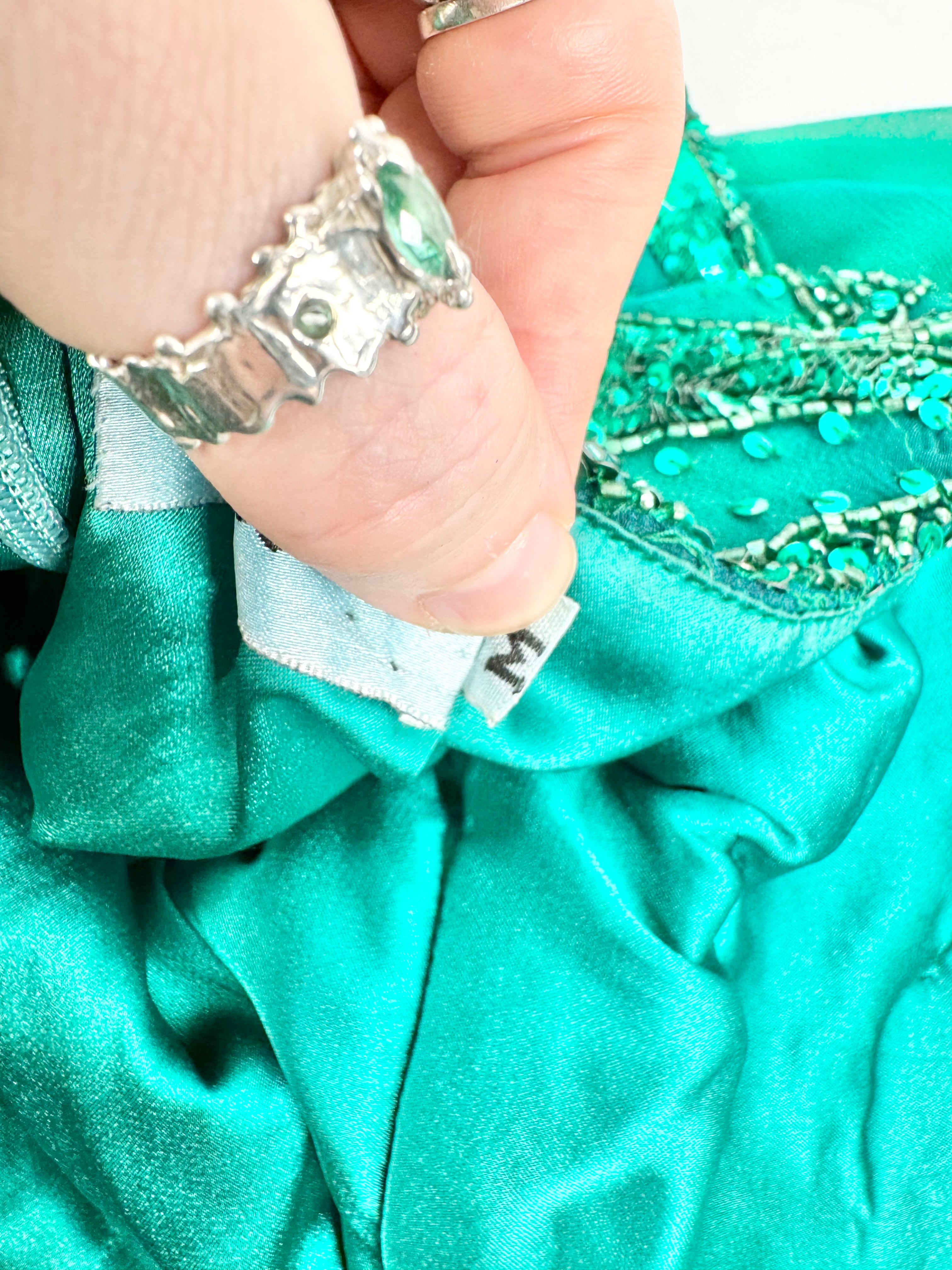 Bellucio Emerald Green Silk Sequined Maxi Dress - AU10