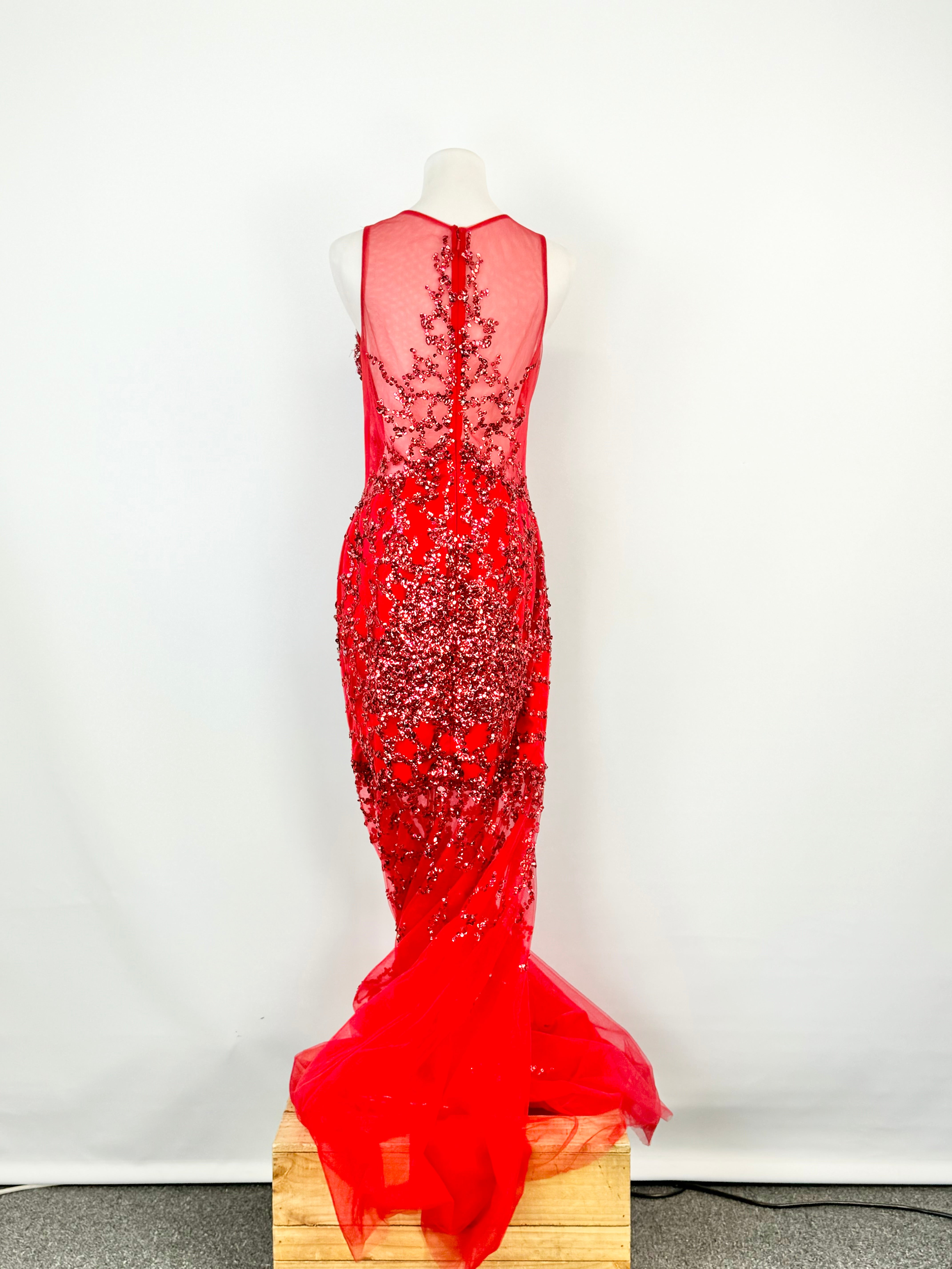 Portia & Scarlett Bright Red Sequin & Beaded Maxi Formal Dress - AU12