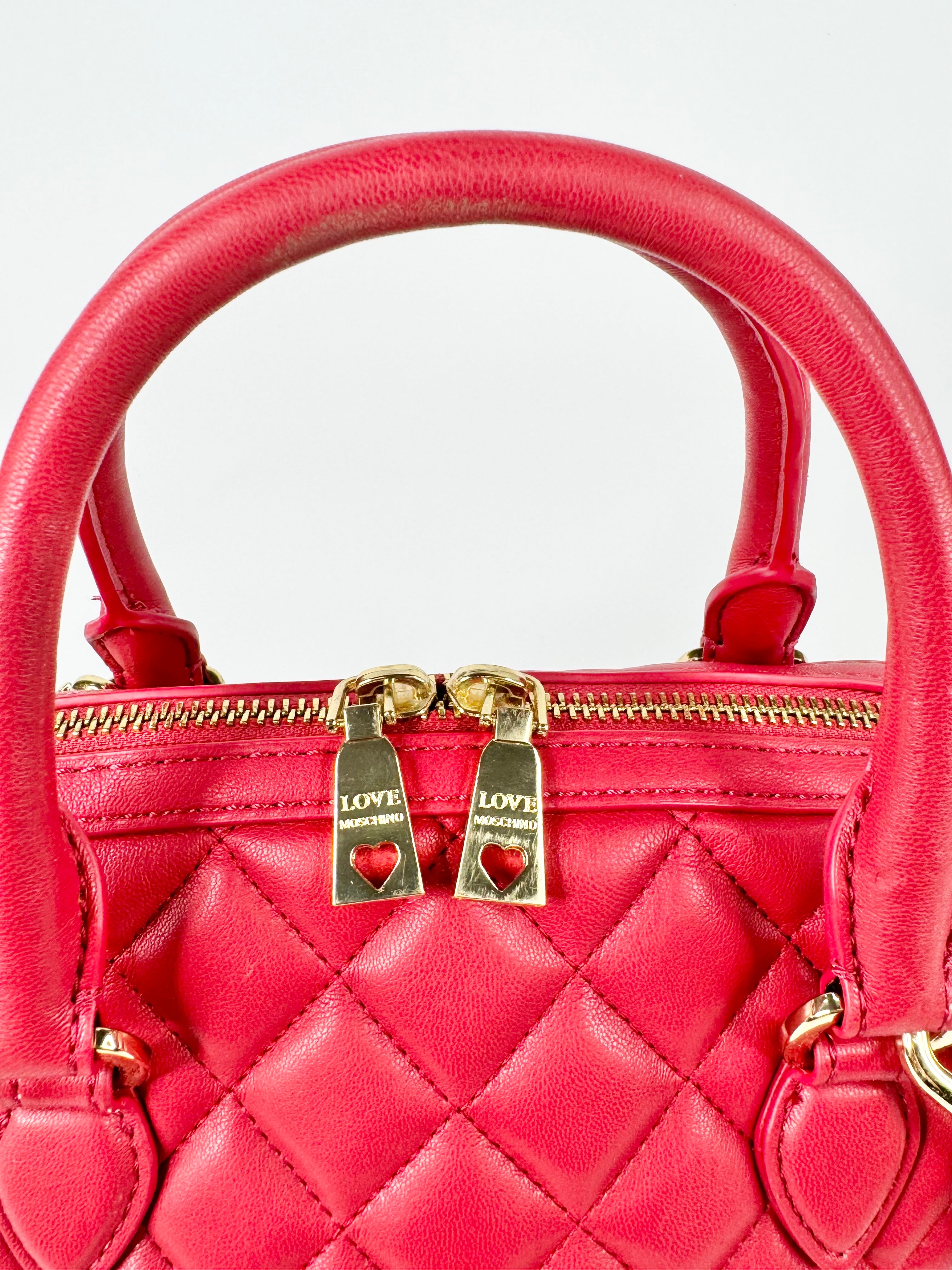 Love Moschino Strawberry Red Quilted Bowling Bag