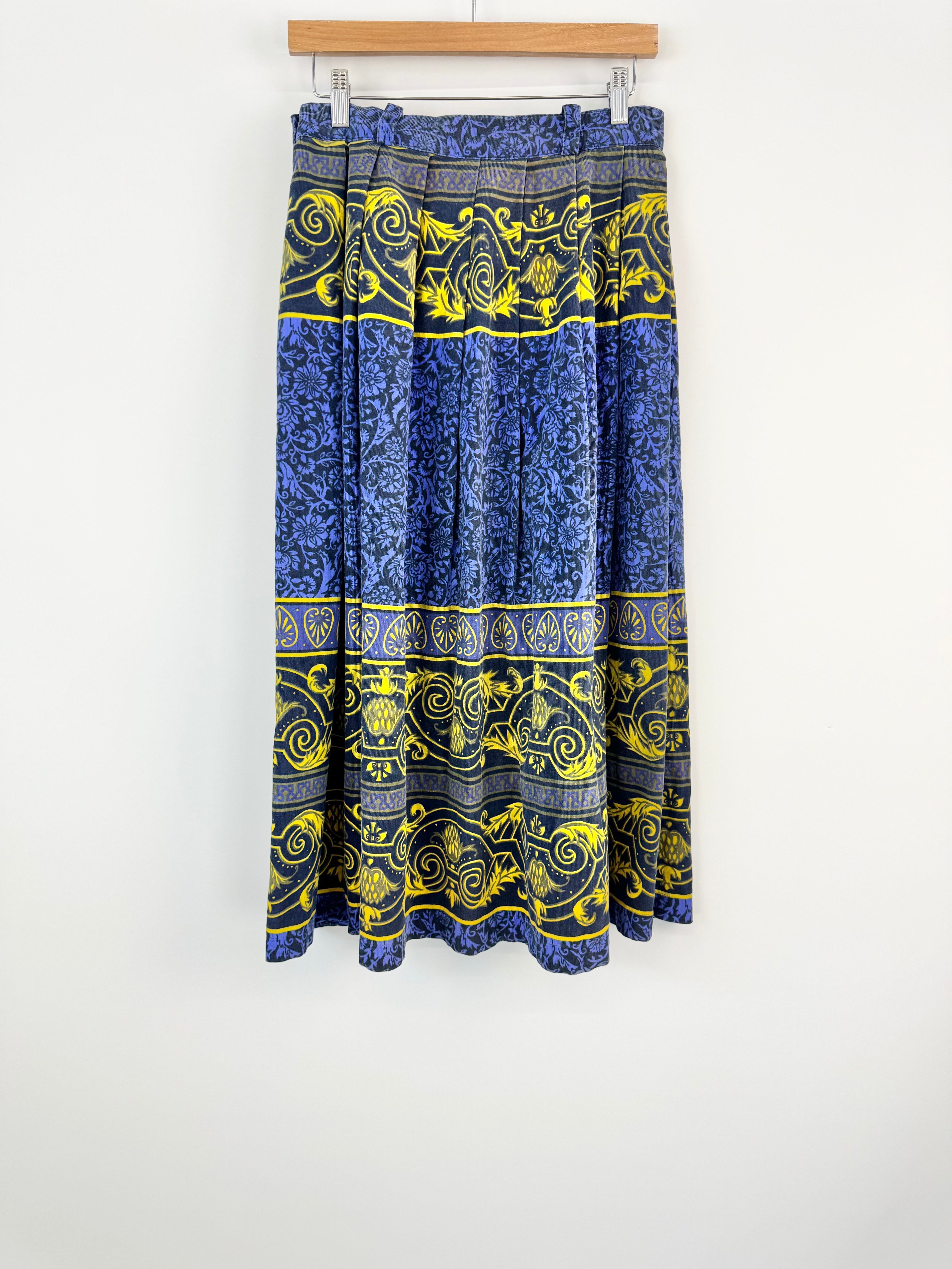 Sown in Australia Blue & Yellow Top Stitch Pleat Skirt - AU10/12