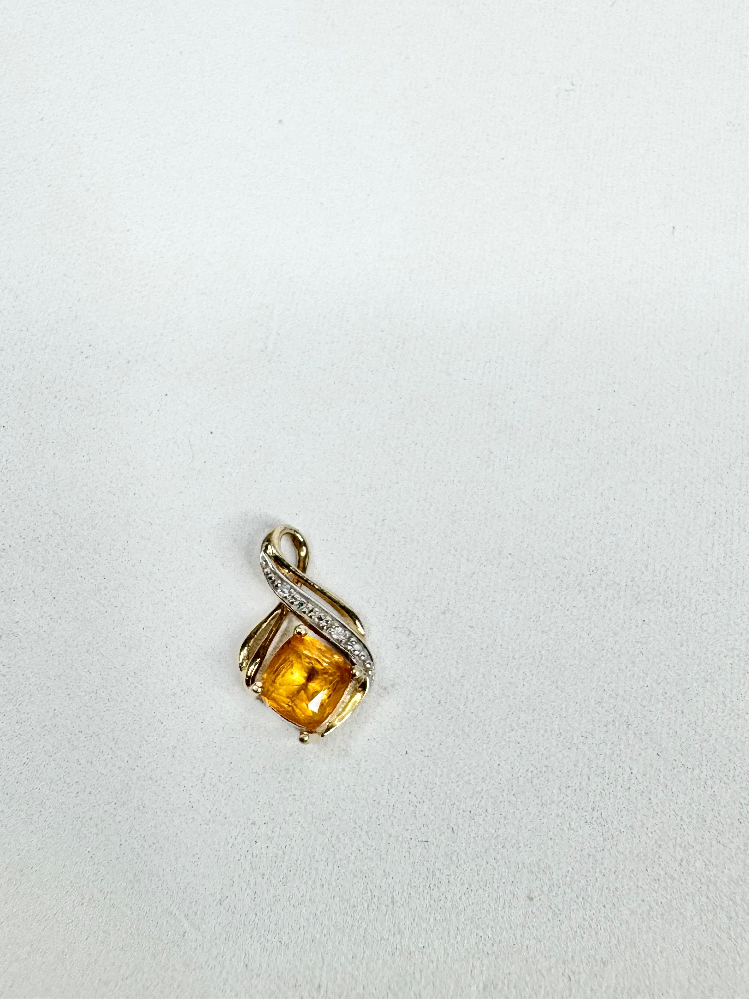 9ct Gold, Citrine & Diamond Swirl Pendant