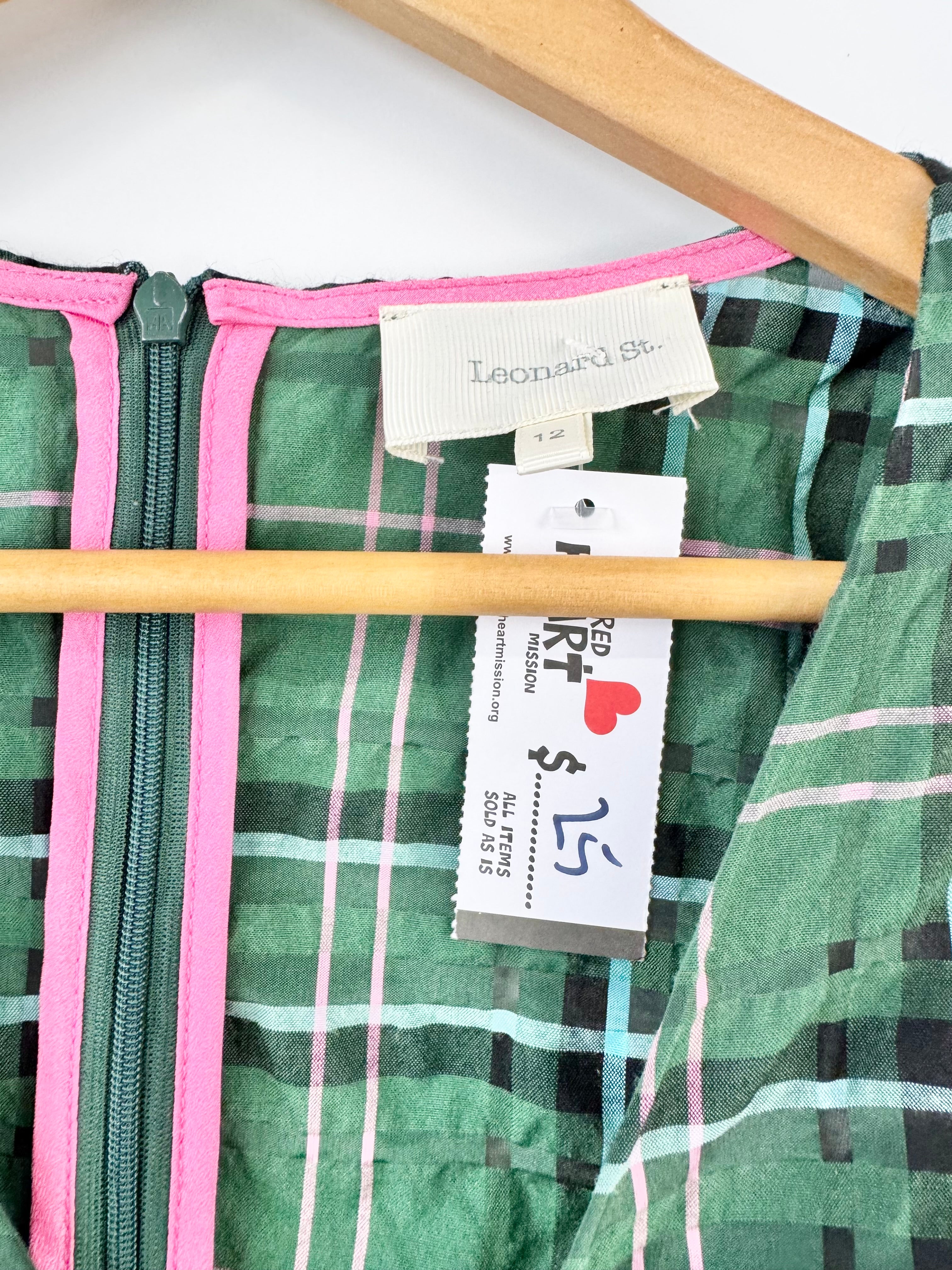 LEONARD ST. PUFFED SLEEVE SEERSUCKER GREEN BLOUSE - AU12