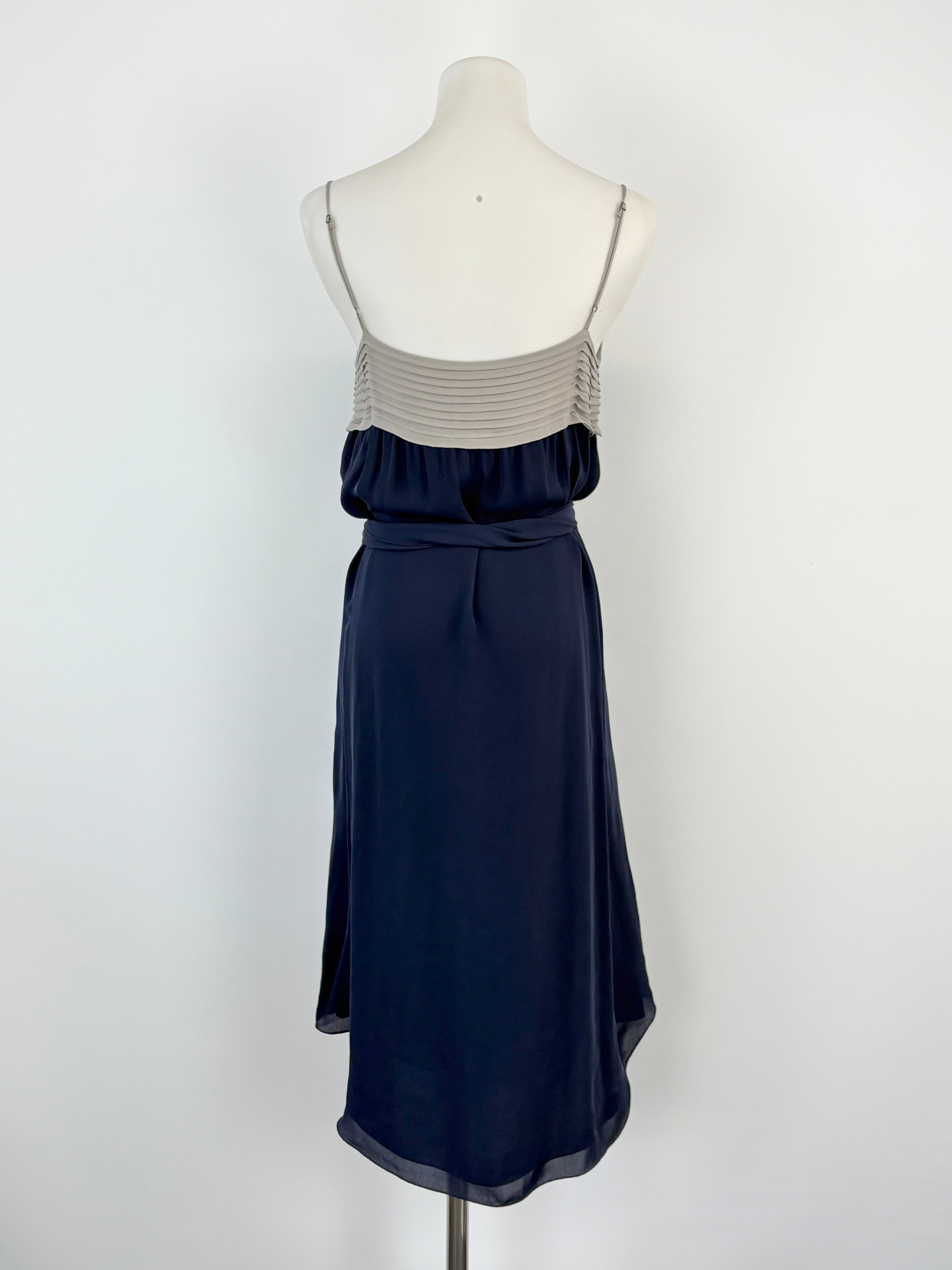 L'Agence Navy Blue & Grey Silk Shift Dress - AU8