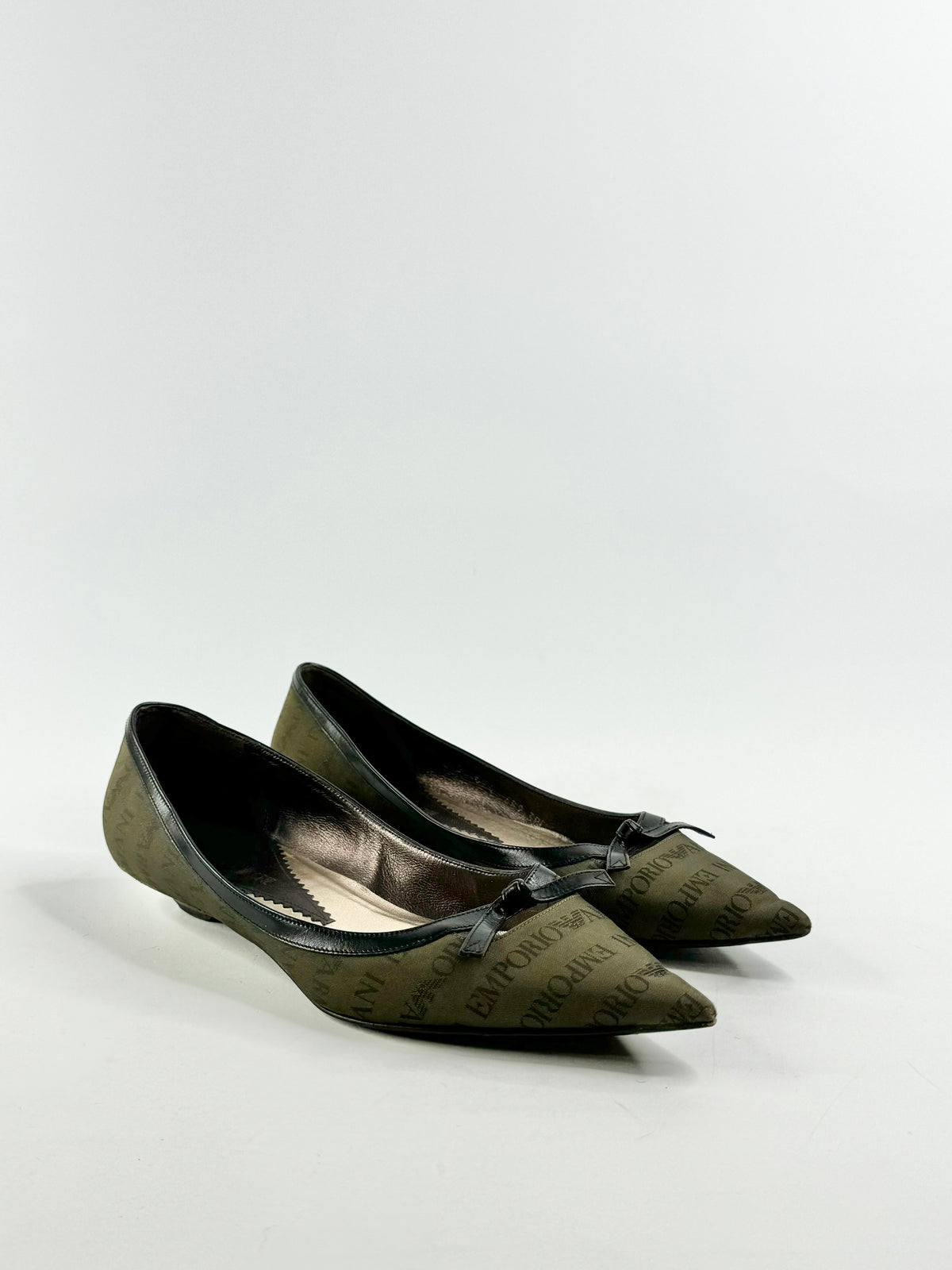 Emporio Armani Olive Green Logo Pattern Ballet Flats - EU38