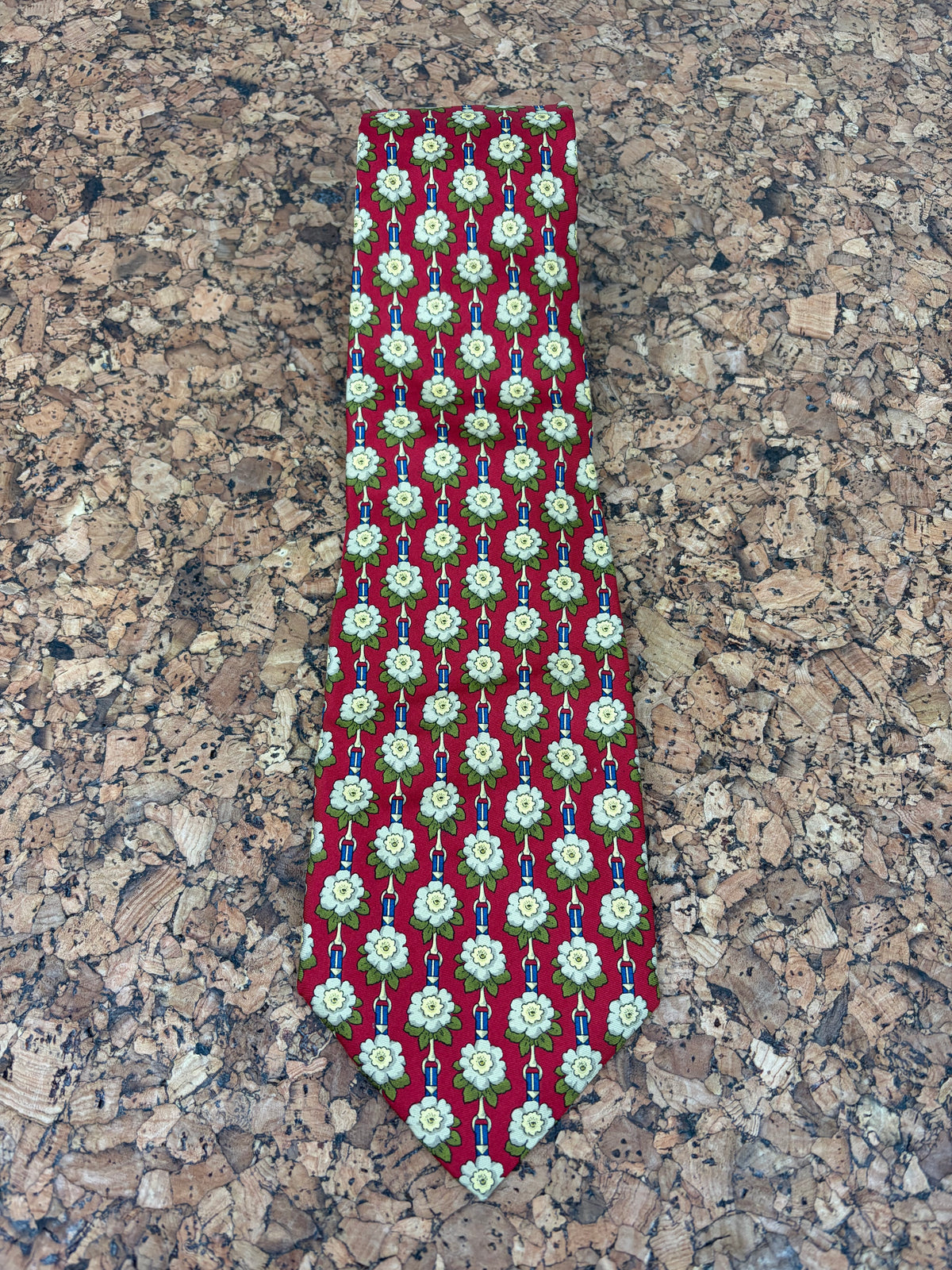 Fendi Red Silk & Cream Floral Silk Tie
