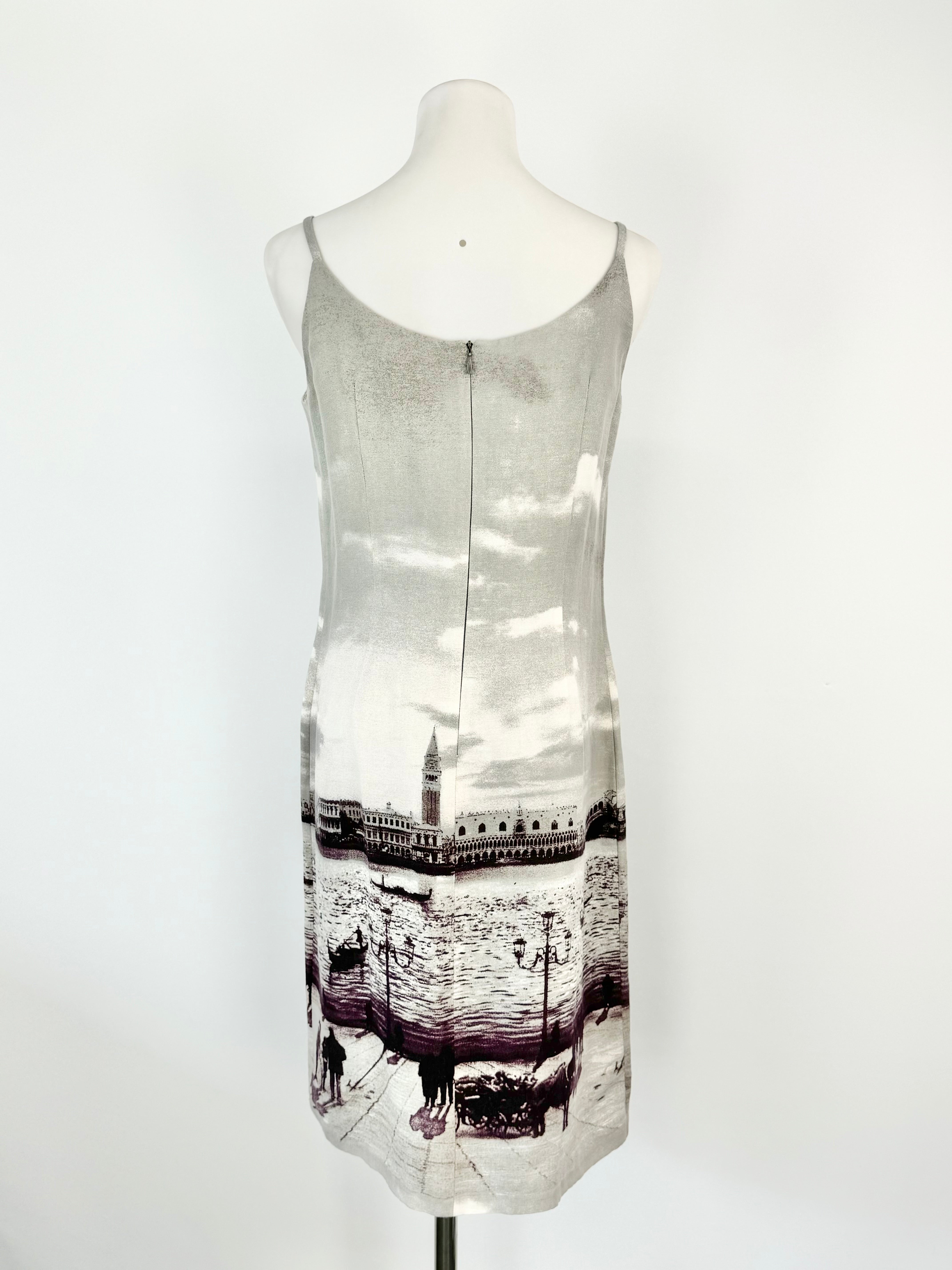 Zapa Grey Linen Cityscape Slip Dress - AU8/10