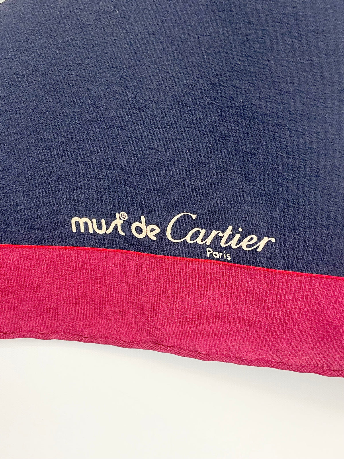 Must de Cartier Vintage Navy & Maroon Twin-Jaguars Silk Scarf