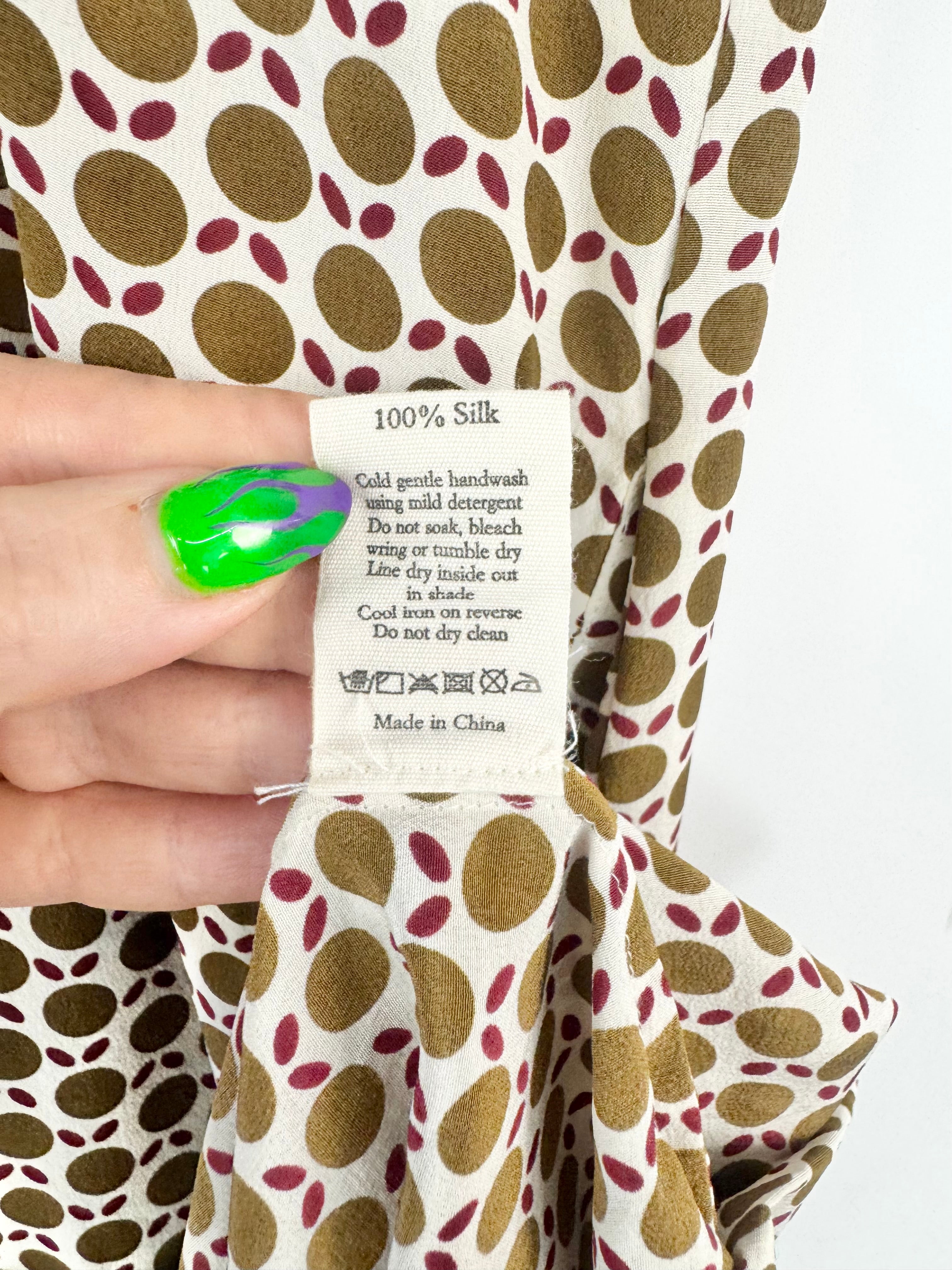 Lee Mathews Green & Red pattern Silk Mini Dress - AU10