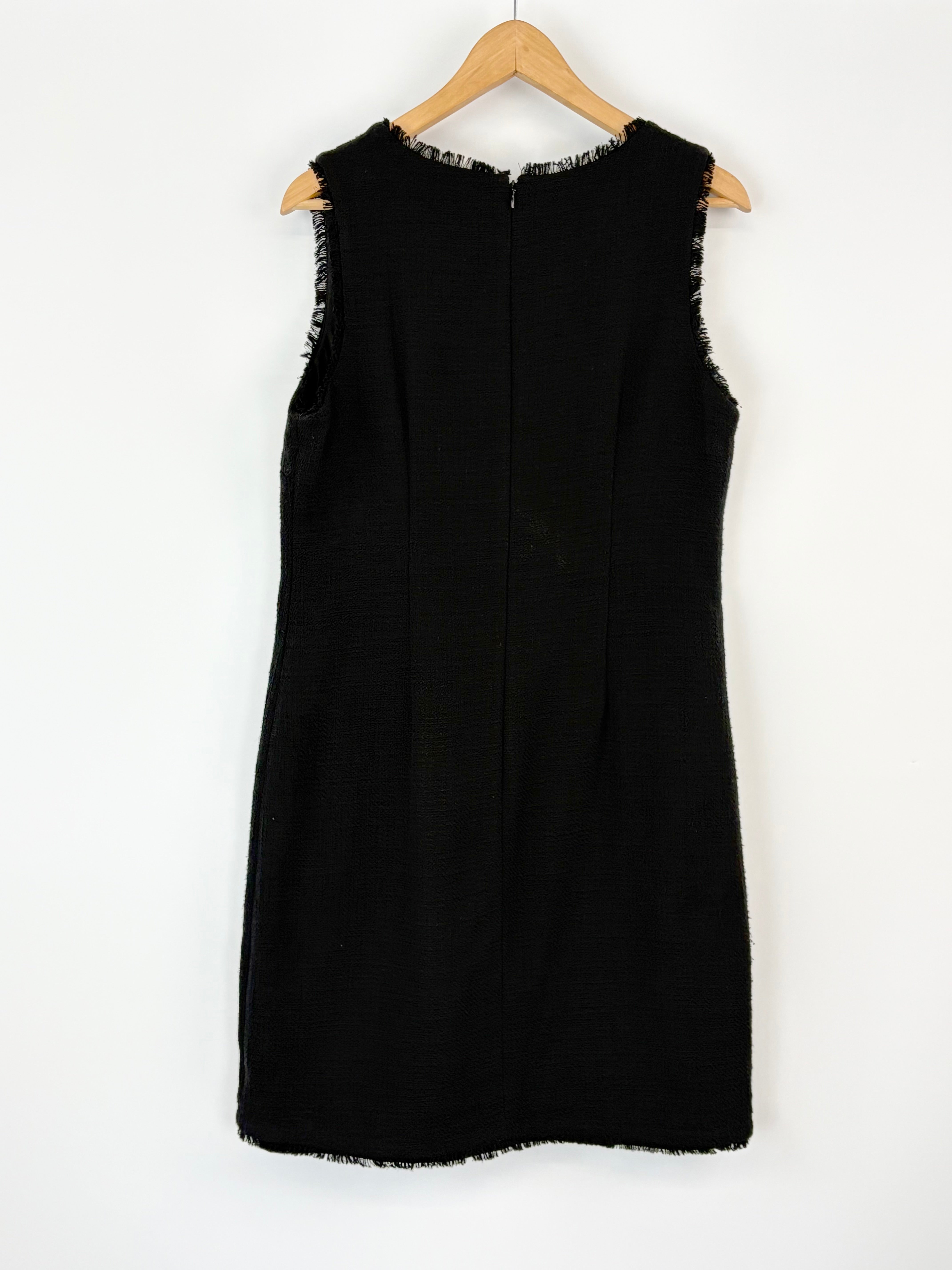 Karl Lagerfeld Black Fringed-Hems Tweed Midi Dress - AU10