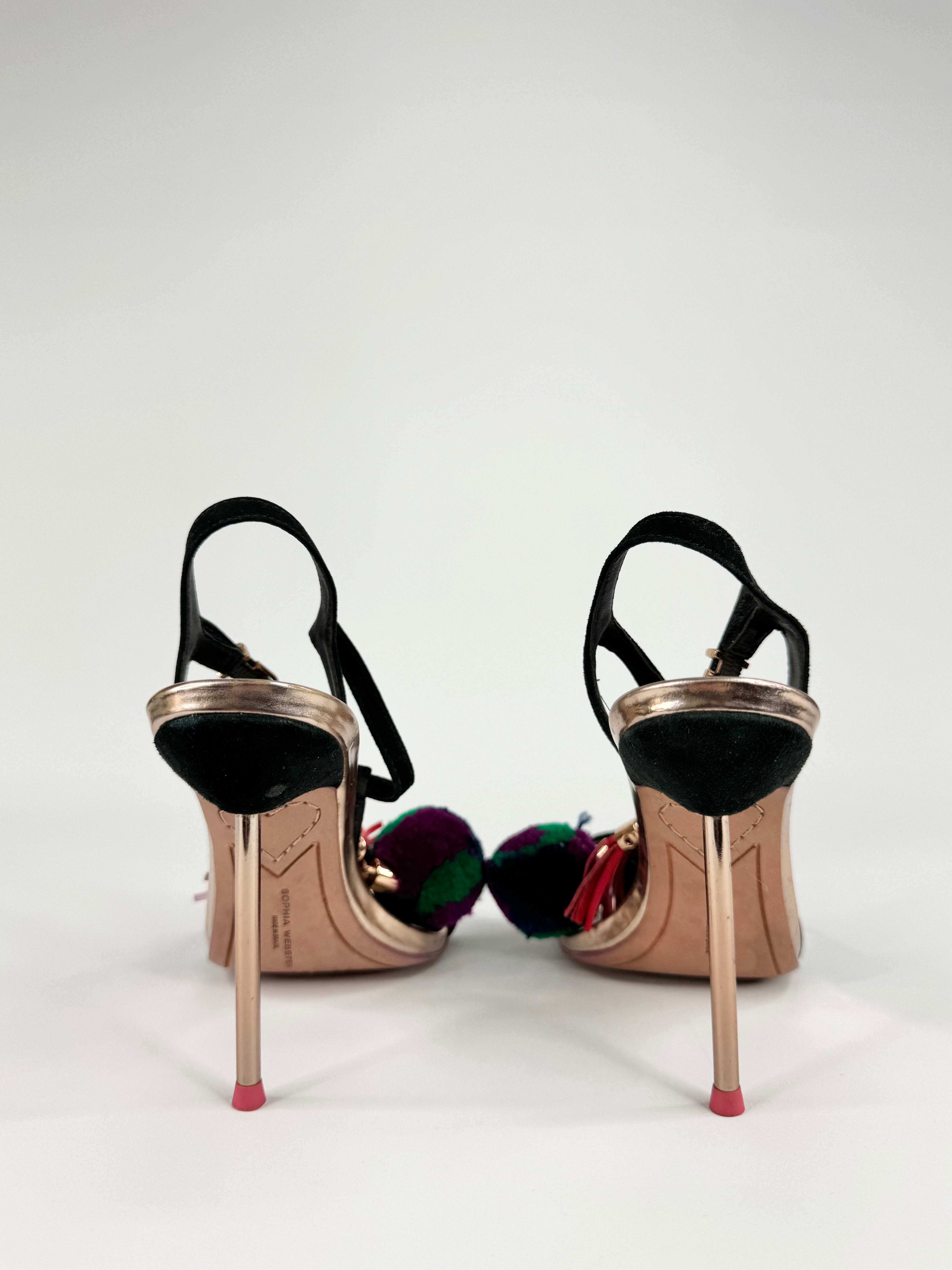 Sophia Webster Rose Gold Pomp Pom & Tassell Stilettos - EU35