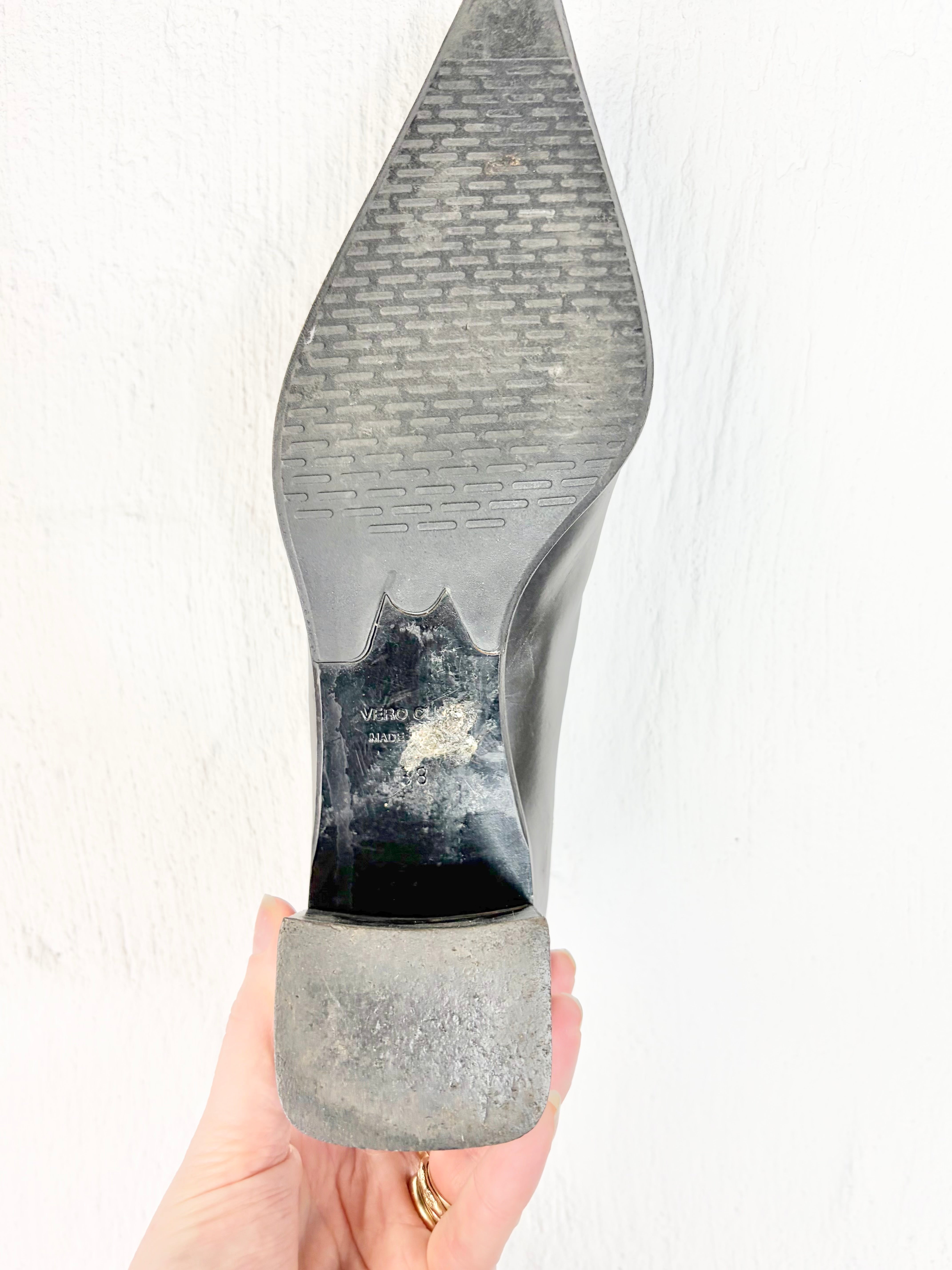 Nando Muzi Long Black Pointed Toe Block Heels - EU38
