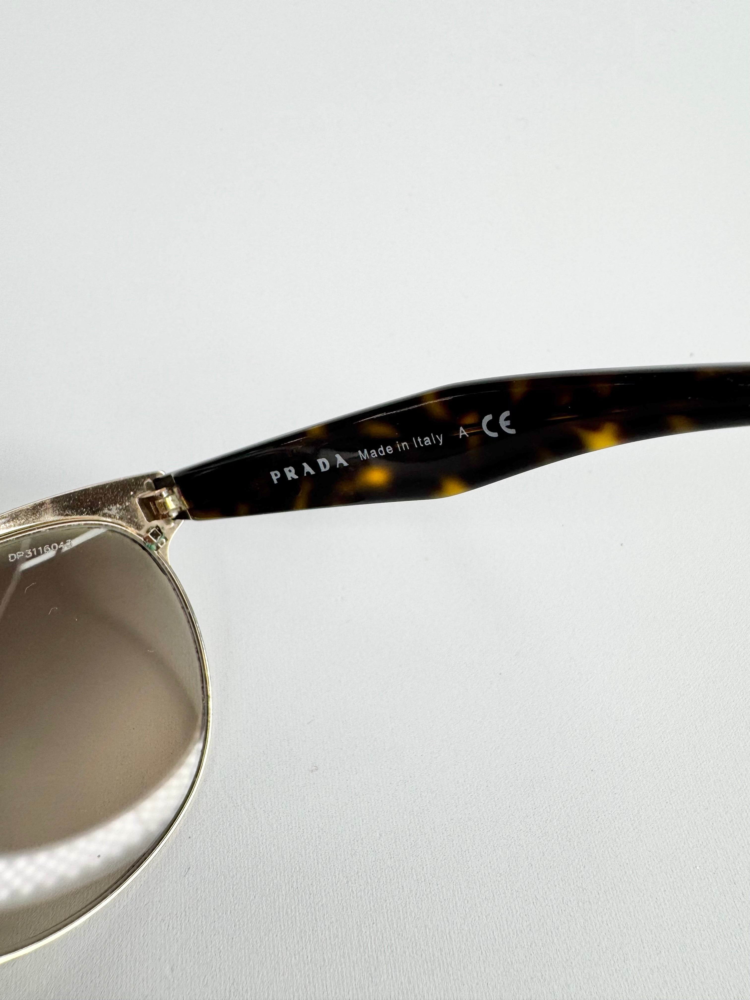 Prada Tortoiseshell & Gold Browline Sunglasses