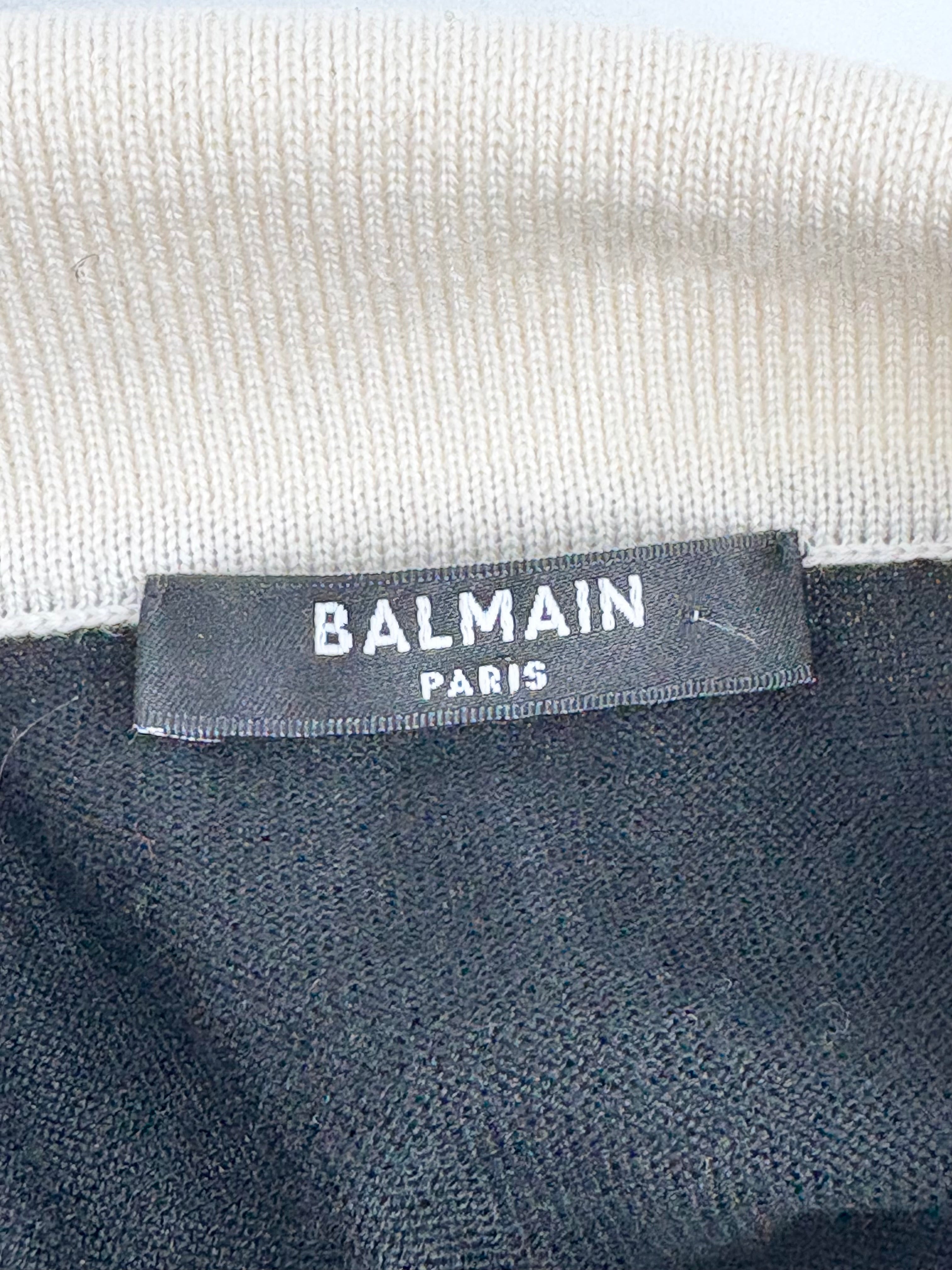 Balmain Black & Cream Trims Wool Polo - XXL