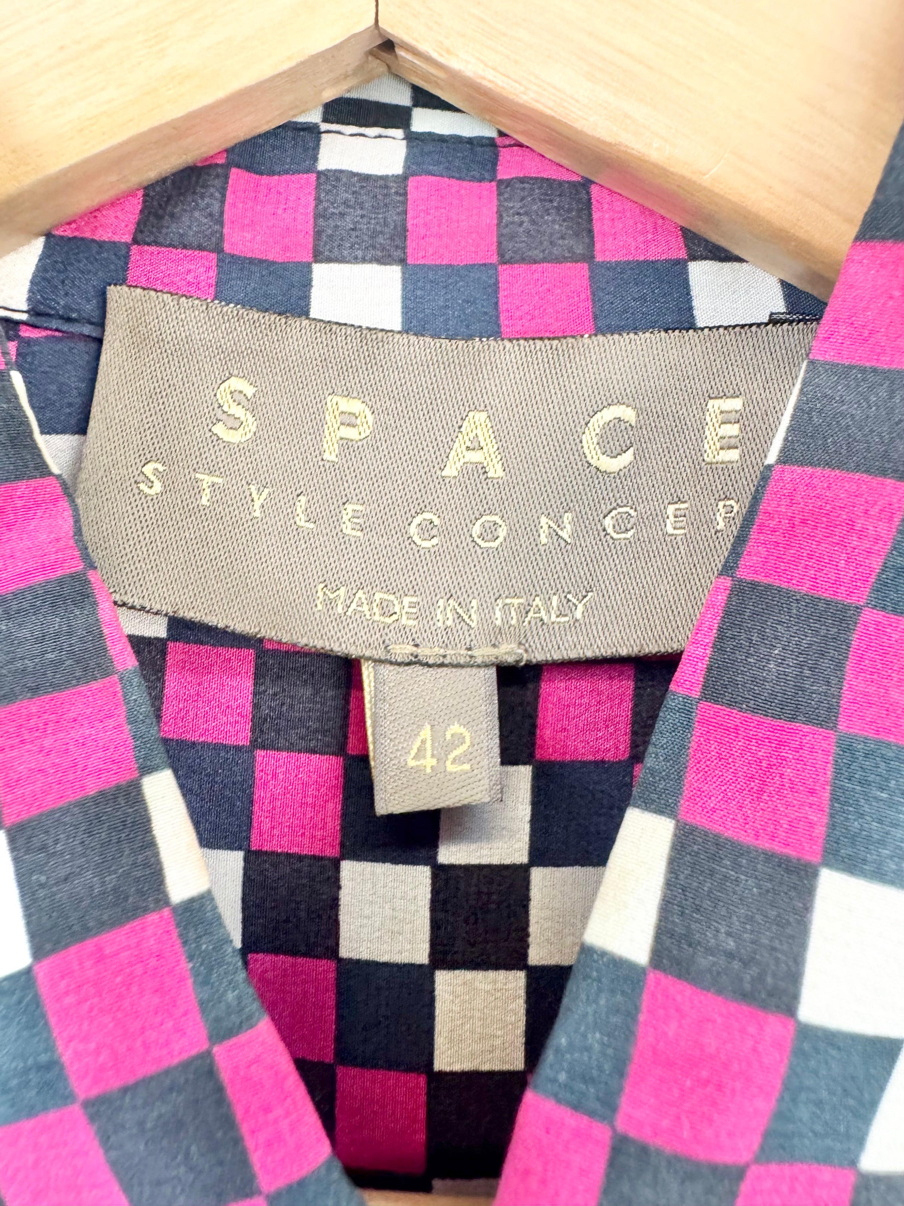 Space Style Concept Pink Checkerboard Patterned Silk Shirt - AU10