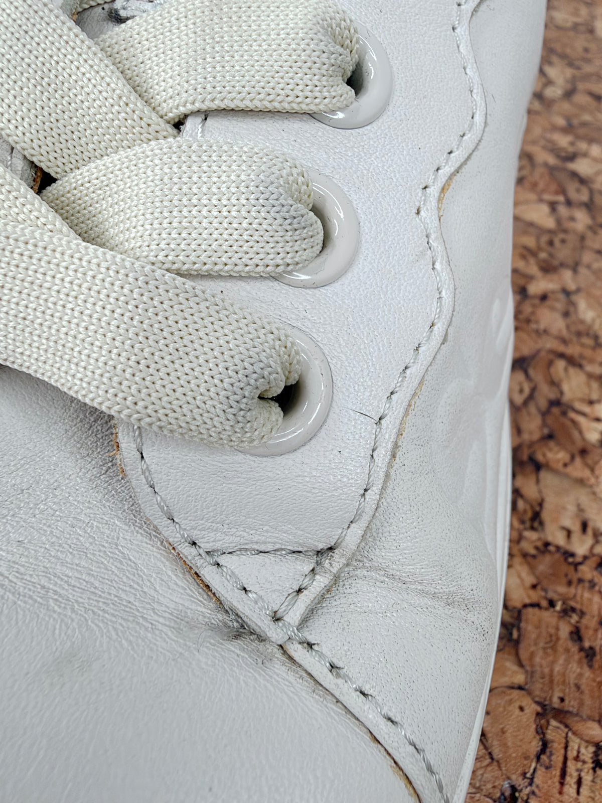 See by Chloé Ecru Shearling Trim Leather Lace Up Sneakers - EU40