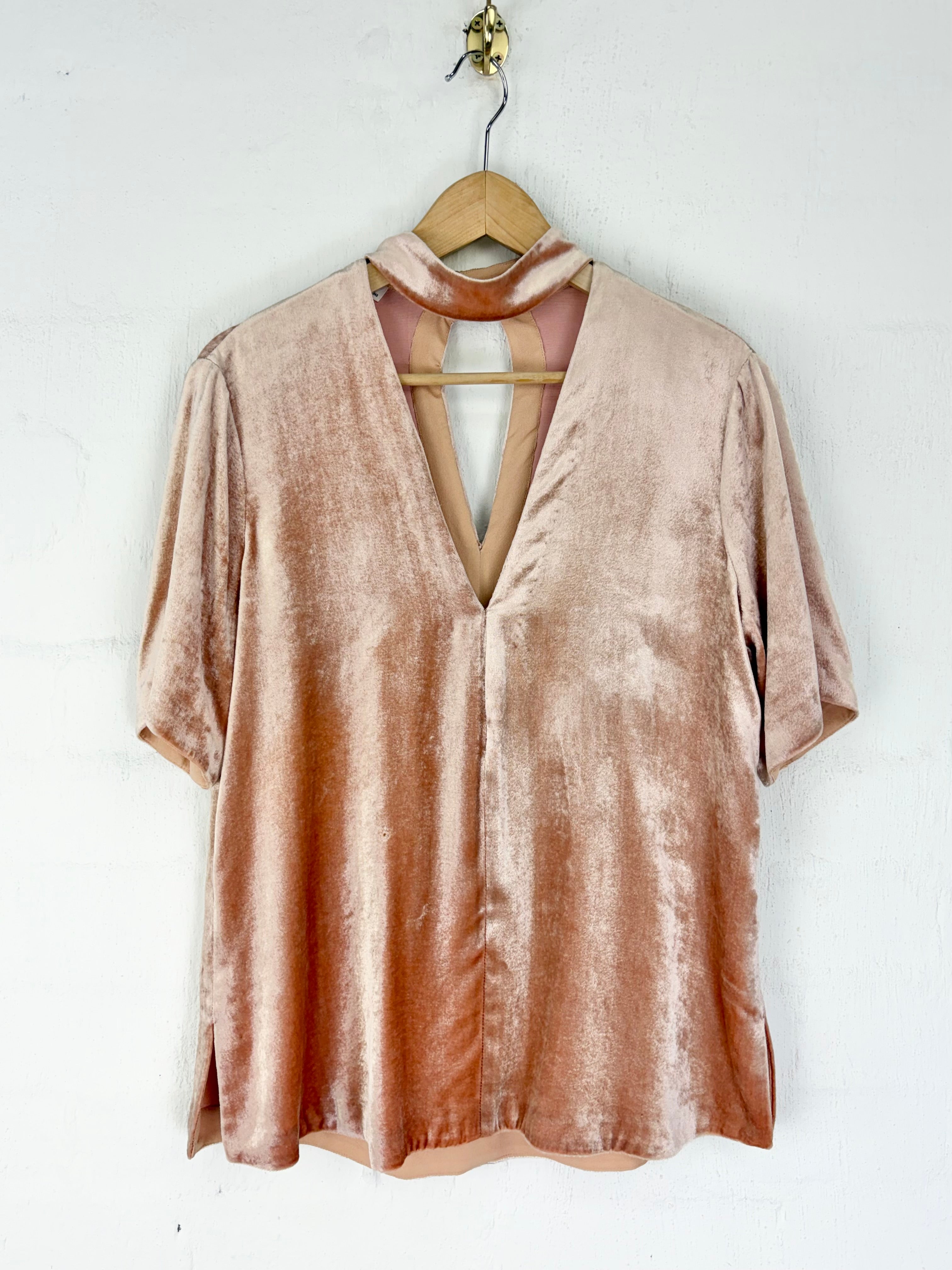 A.L.C Apricot Velvet V-Neck Top - AU12/14
