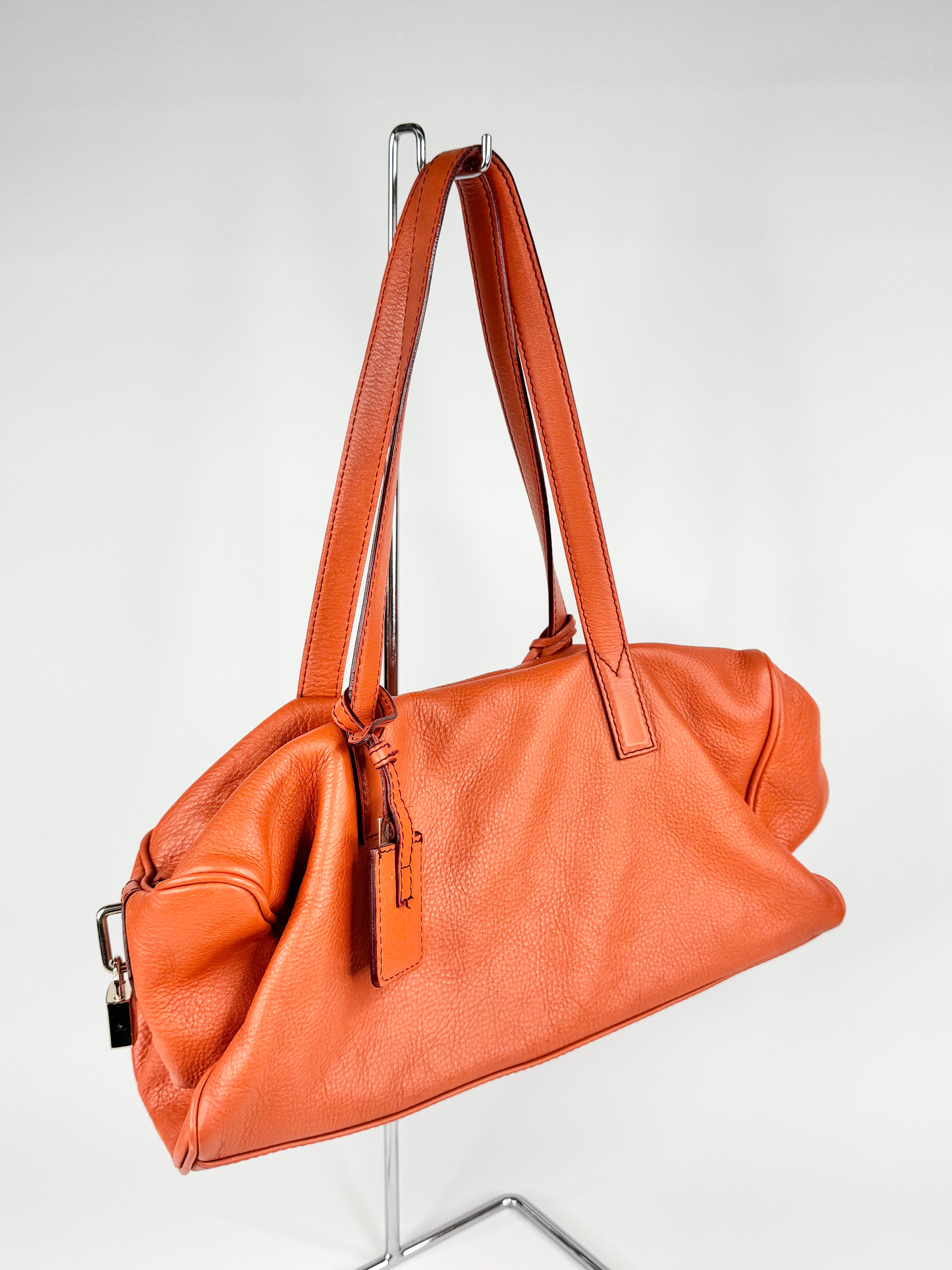 Max Mara Burnt Orange Grained Leather Shoulder Bag