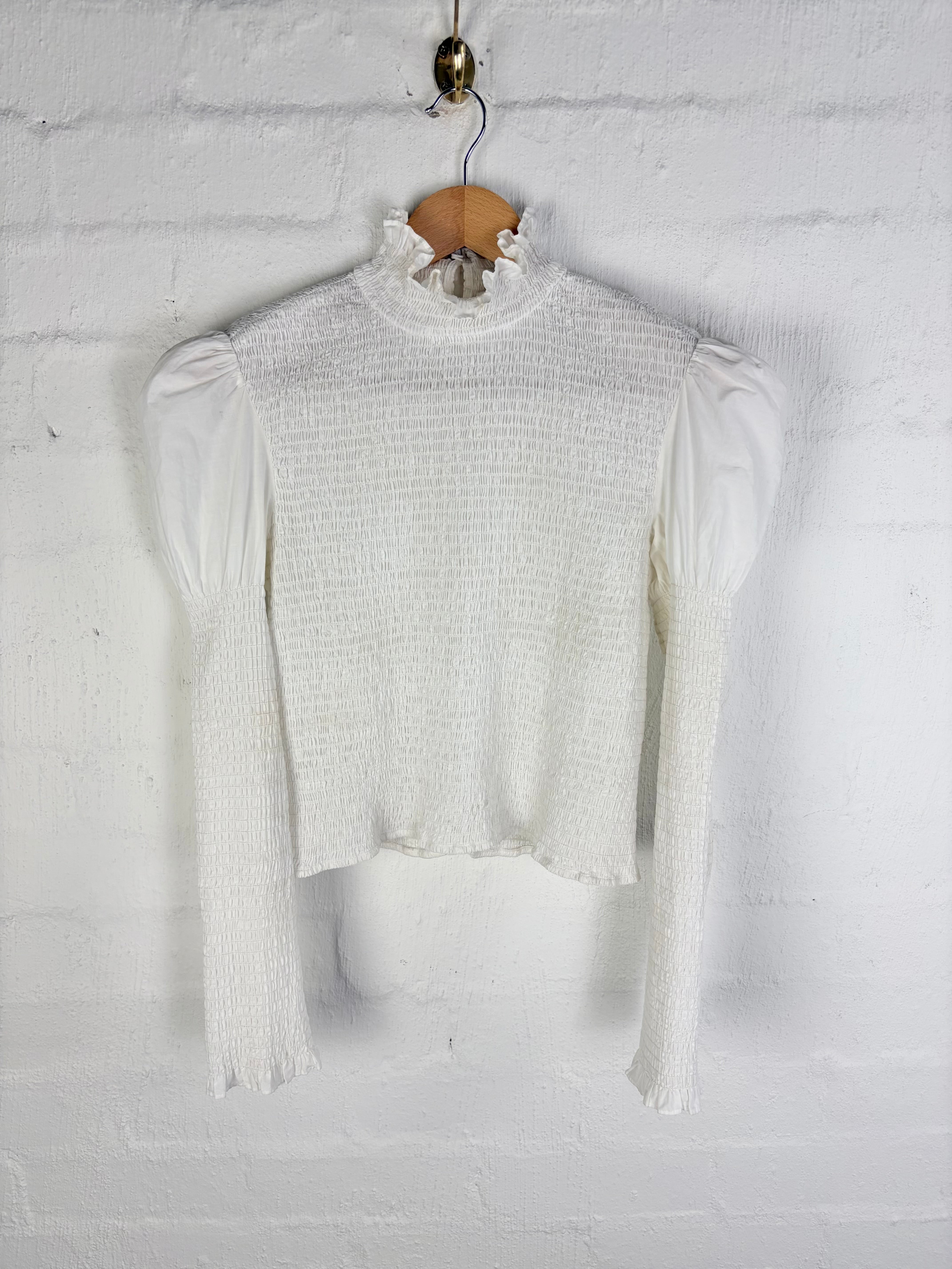Scanlan Theodore White Shirred Puff Shoulder Blouse - AU8