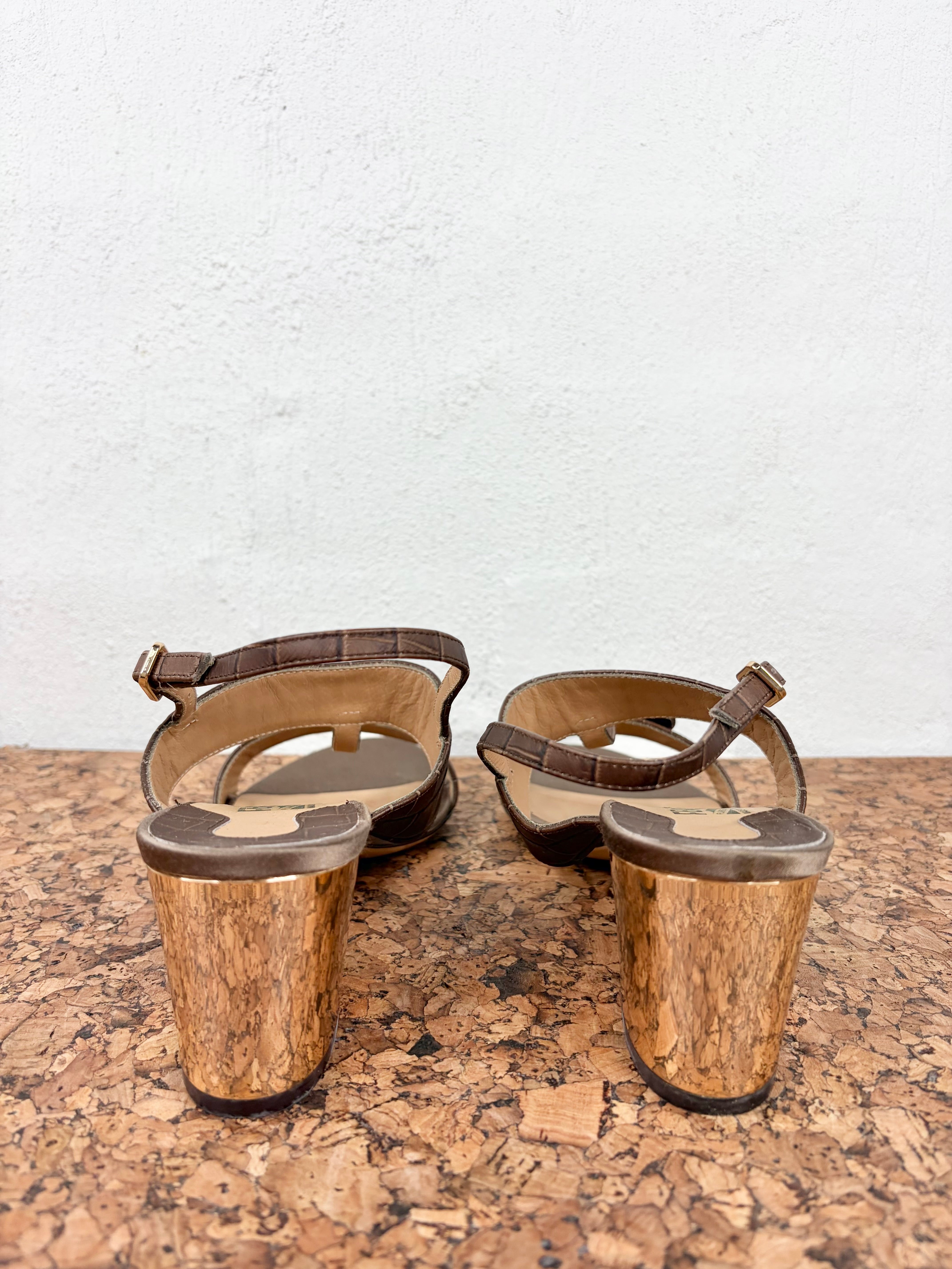 Salvatore Ferragamo 'Blues' Tobacco Heeled Sandal - EU40.5