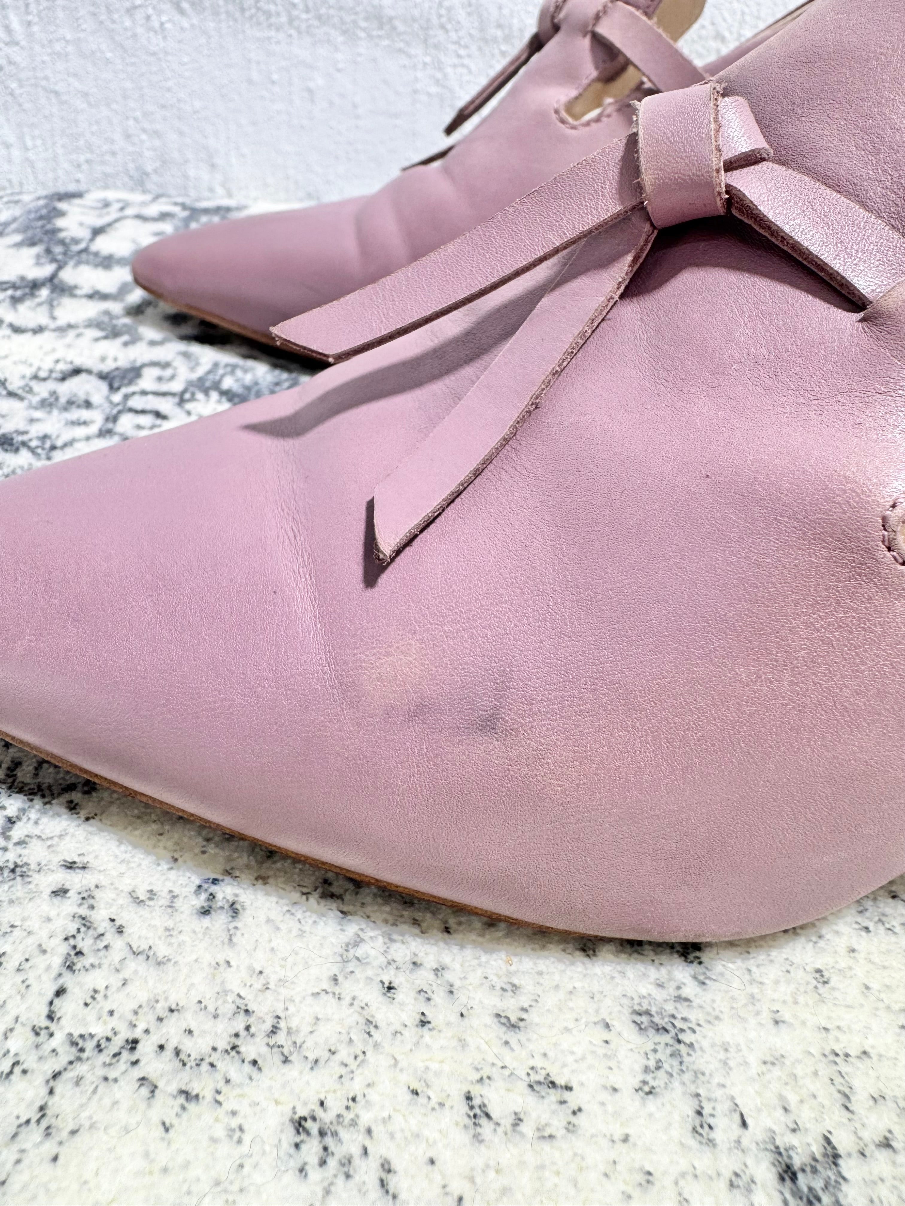 Mi Piaci Dusty Pink Leather Pointed Toe Block Heel Pumps - EU39