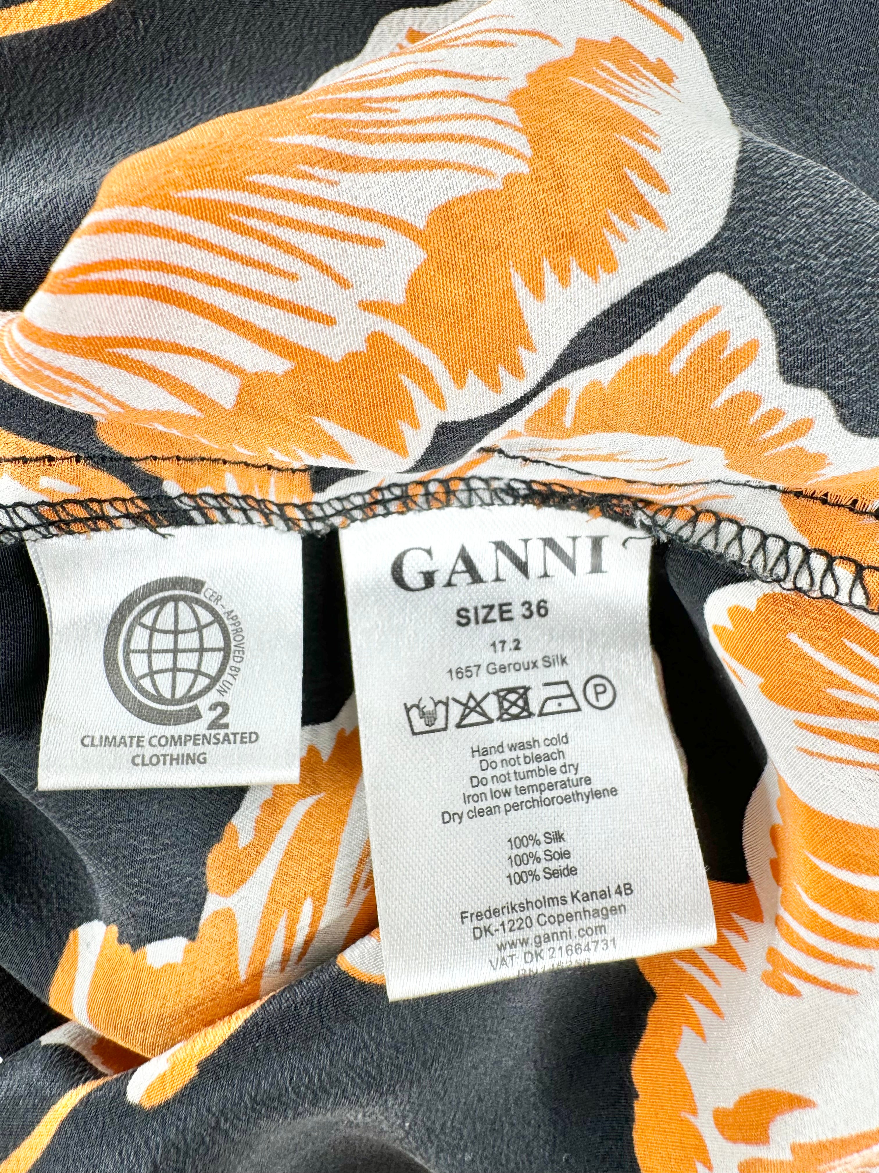Ganni 'Geroux' Black & Orange Silk Slip - AU8