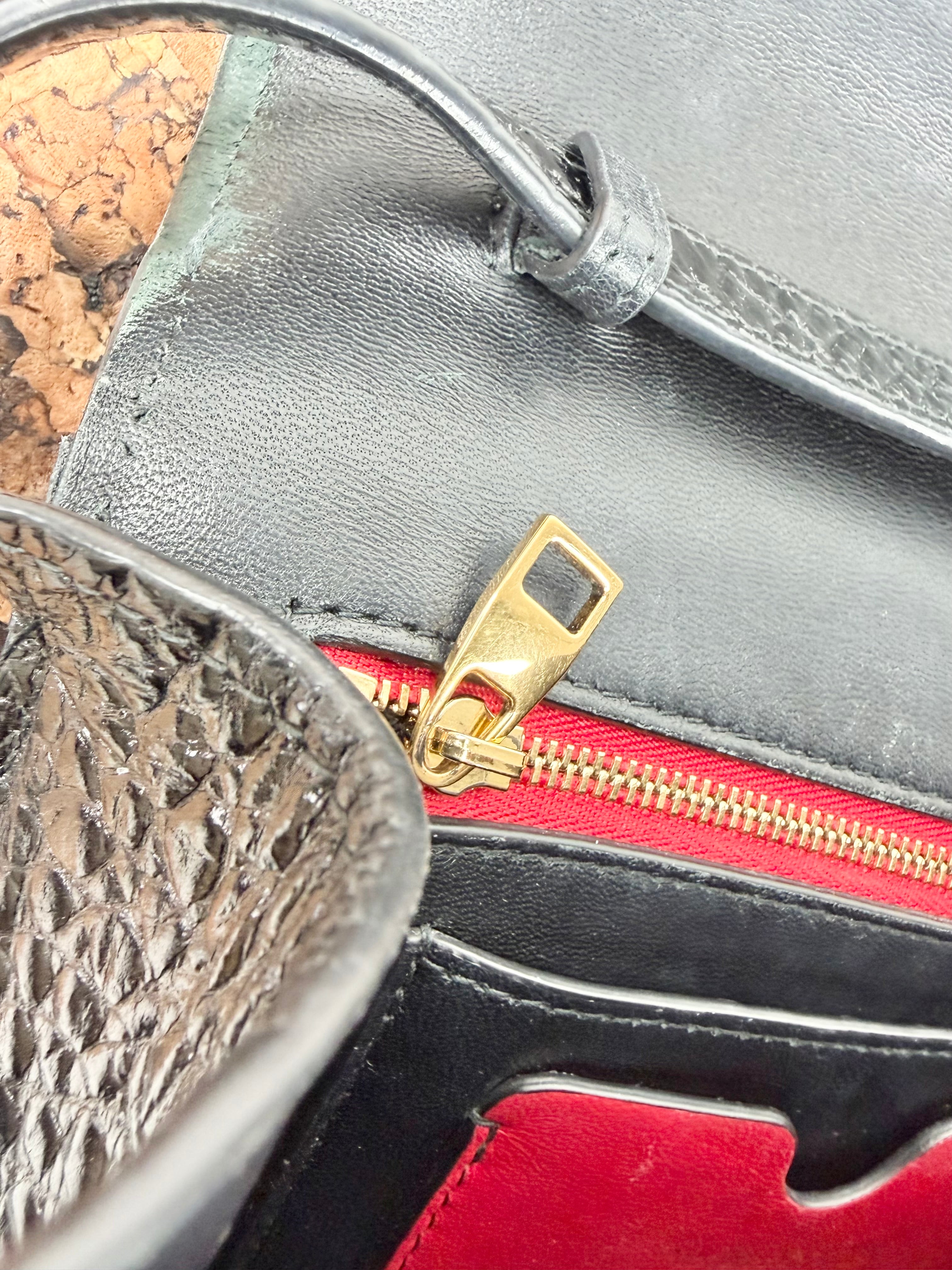 Alexander McQueen Black Croc Embossed 4 Ring Satchel