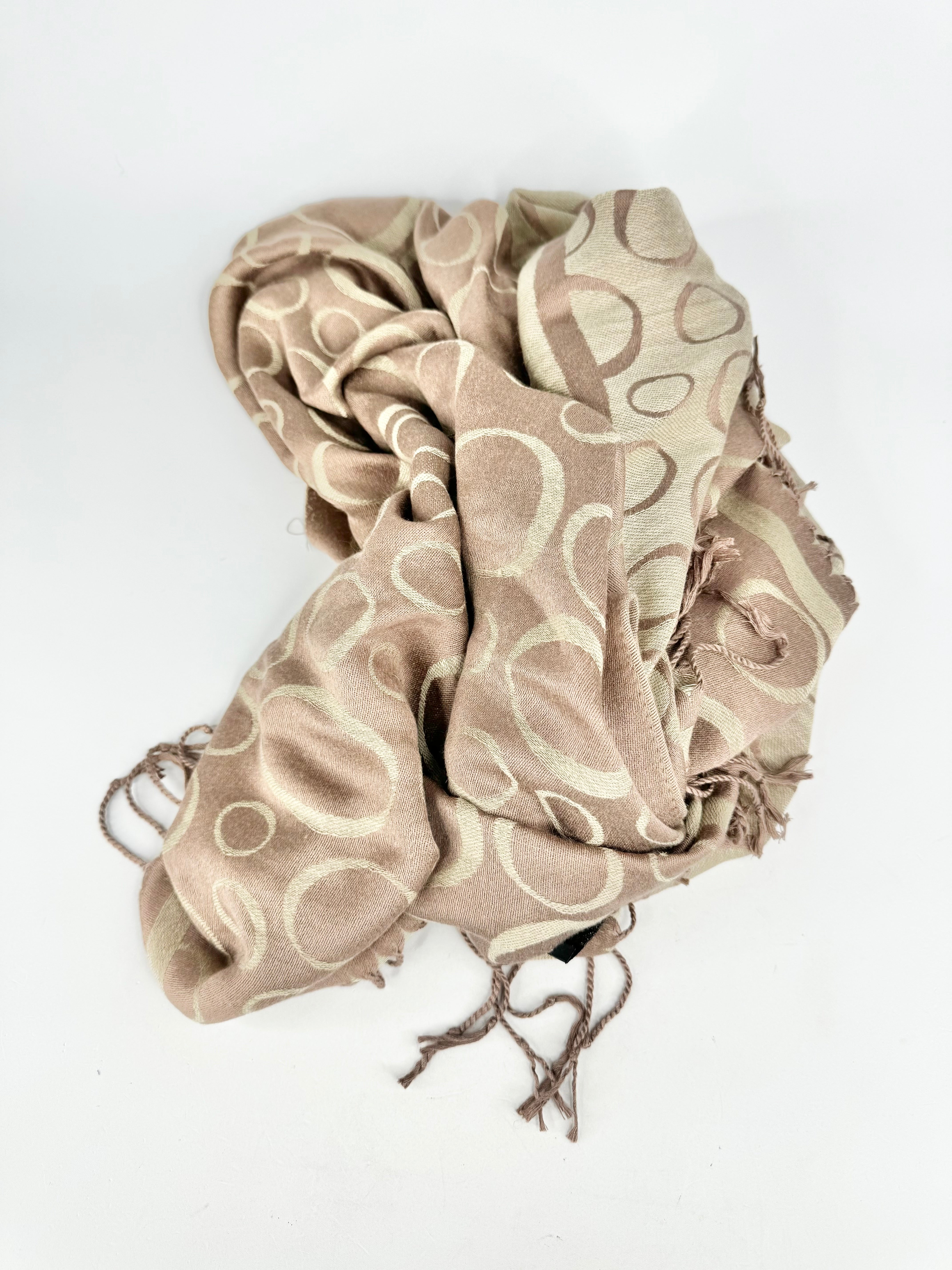 Taupe & Cream 'O' Monogram Cashmere Scarf