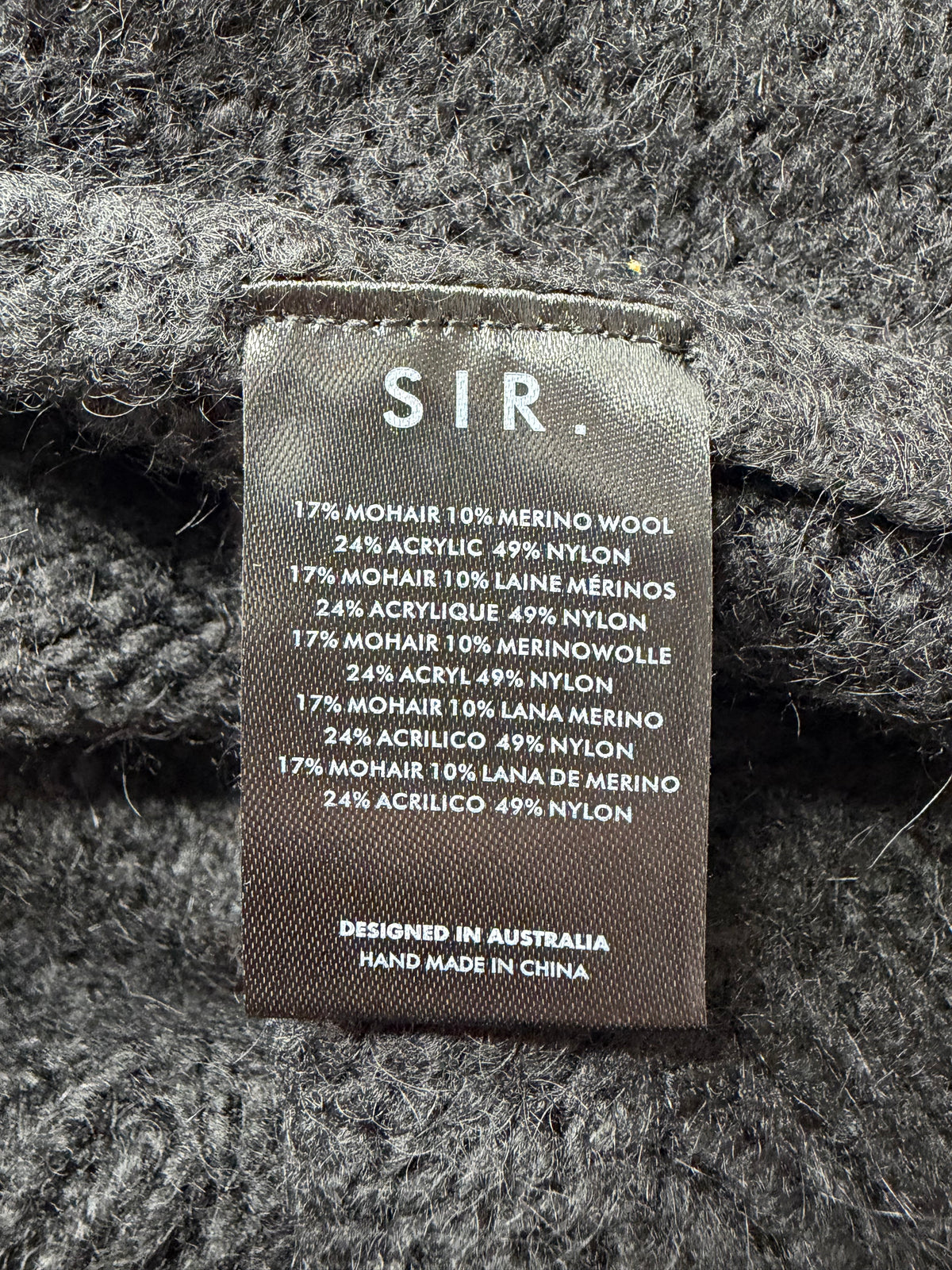 Sir Black Acrylic, Merino & Mohair Blend Fishermens Sweater - AU12/14