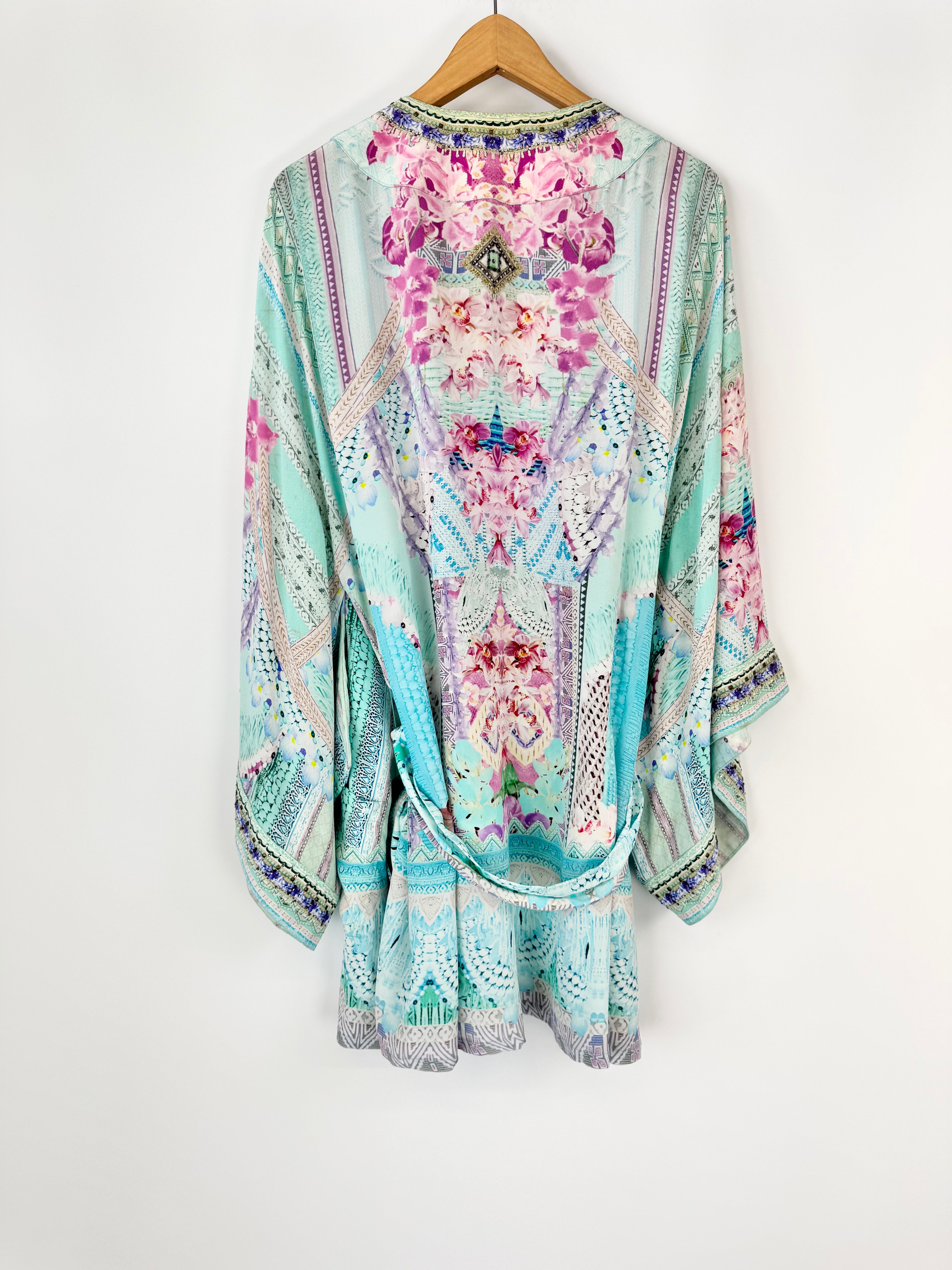 Camilla 'Garden State' Silk Robe with Tie - OSFA