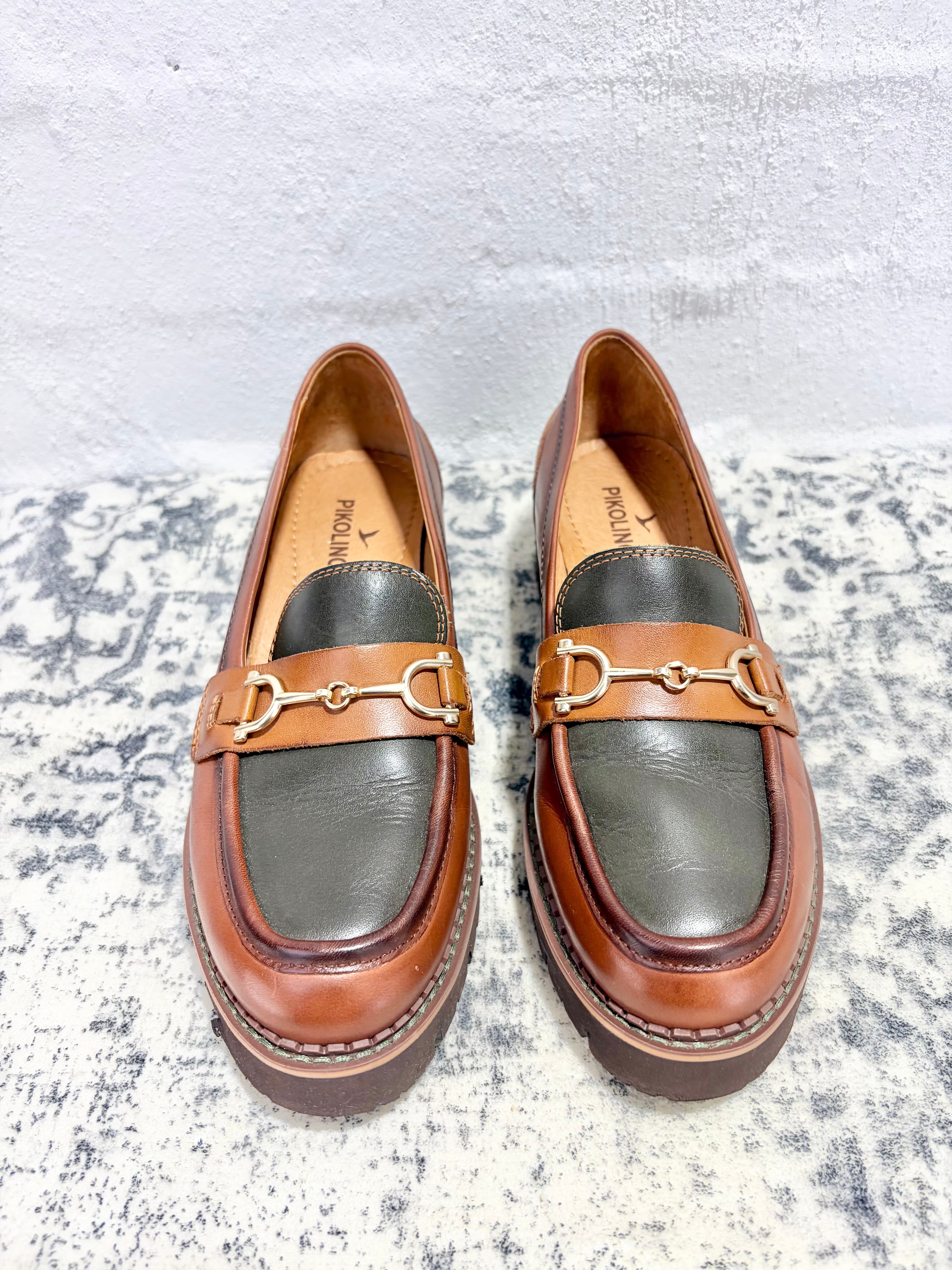 Pikolinos 'Vicar' Chestnut & Oliver Heeled Loafers - EU36