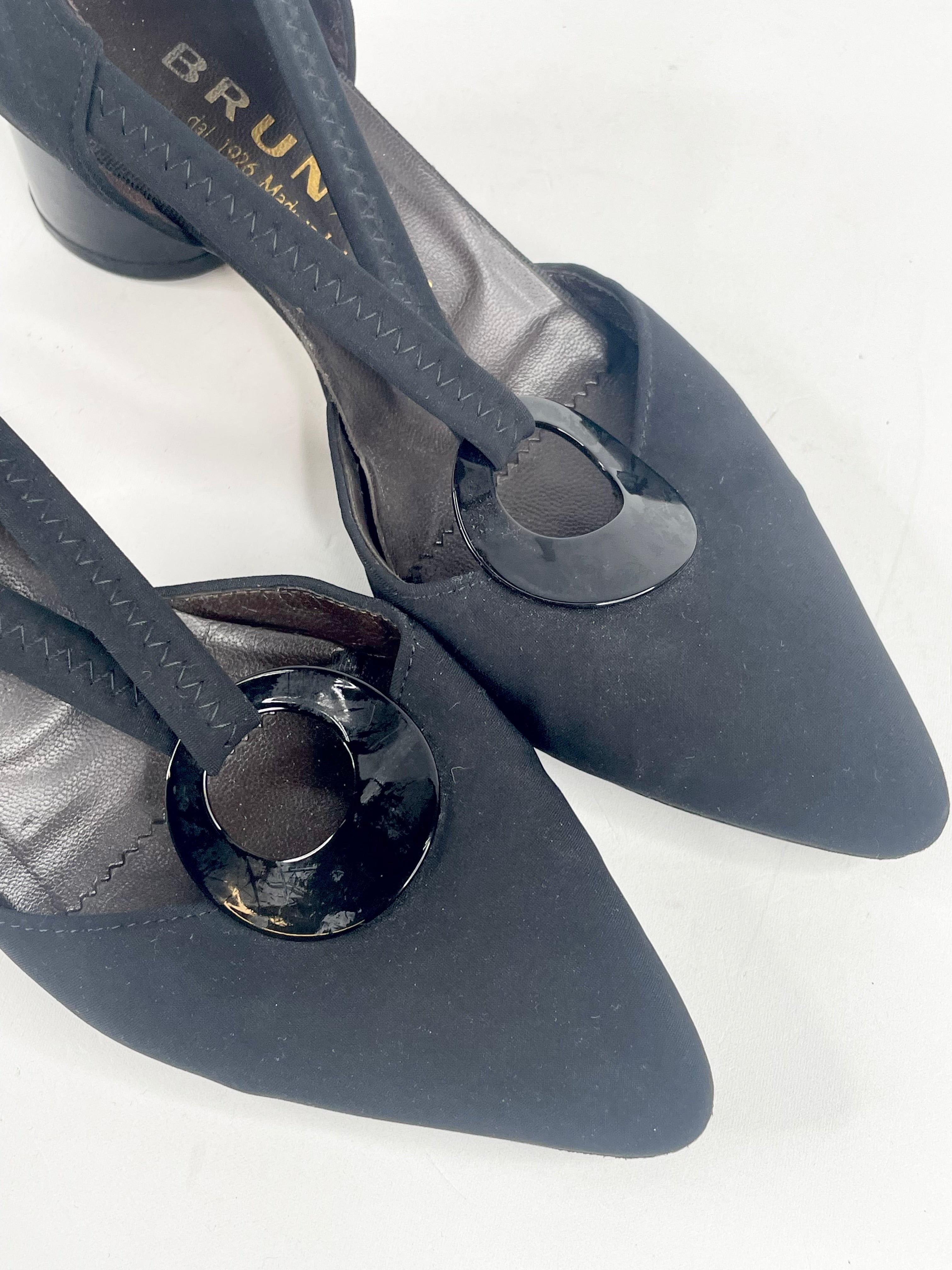 Brunate Black Leather & Neoprene Pointed Toe Pumps - EU36