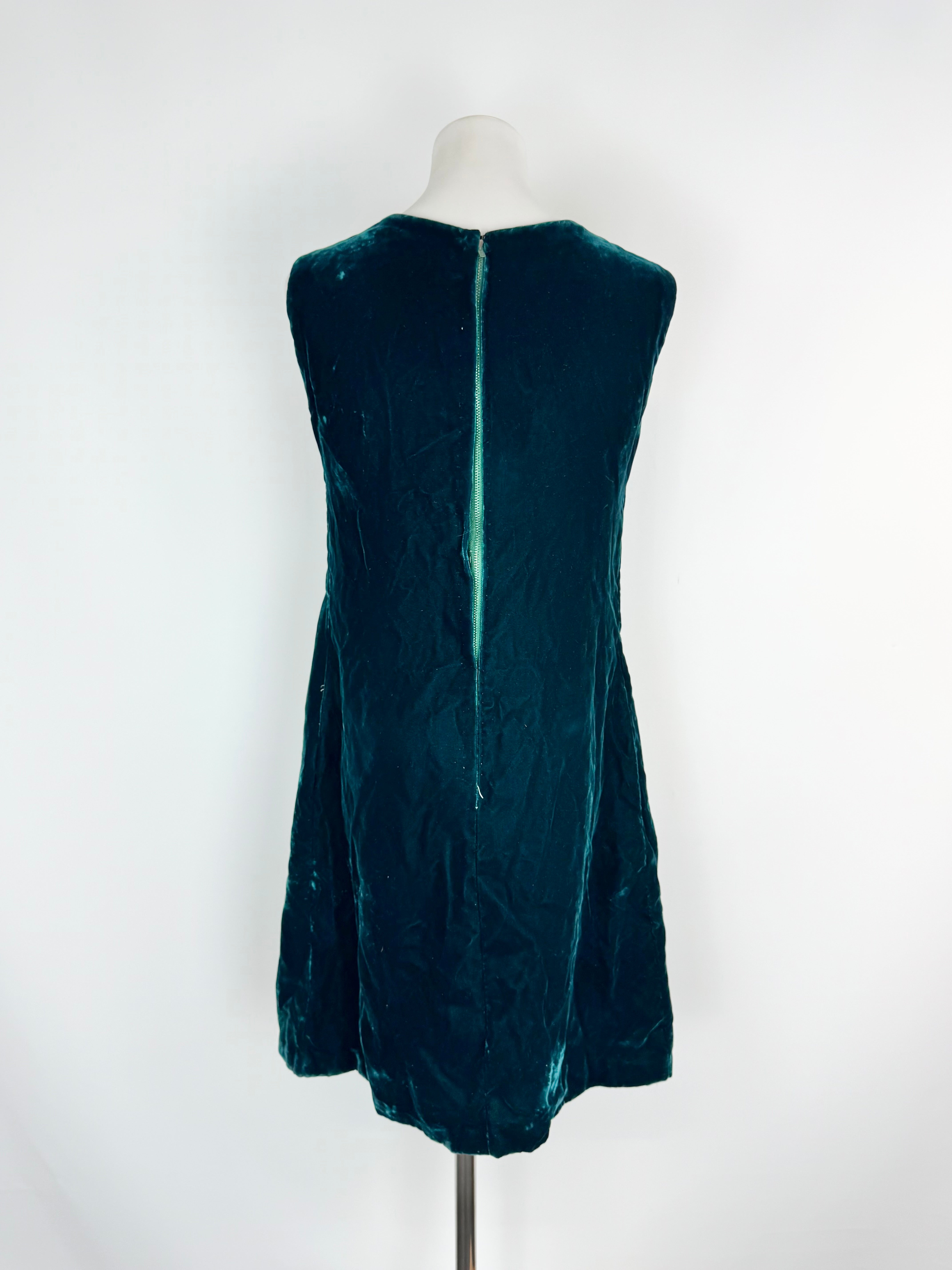Hand Made Teal Velvet Beaded A-Line Dress - AU8/10