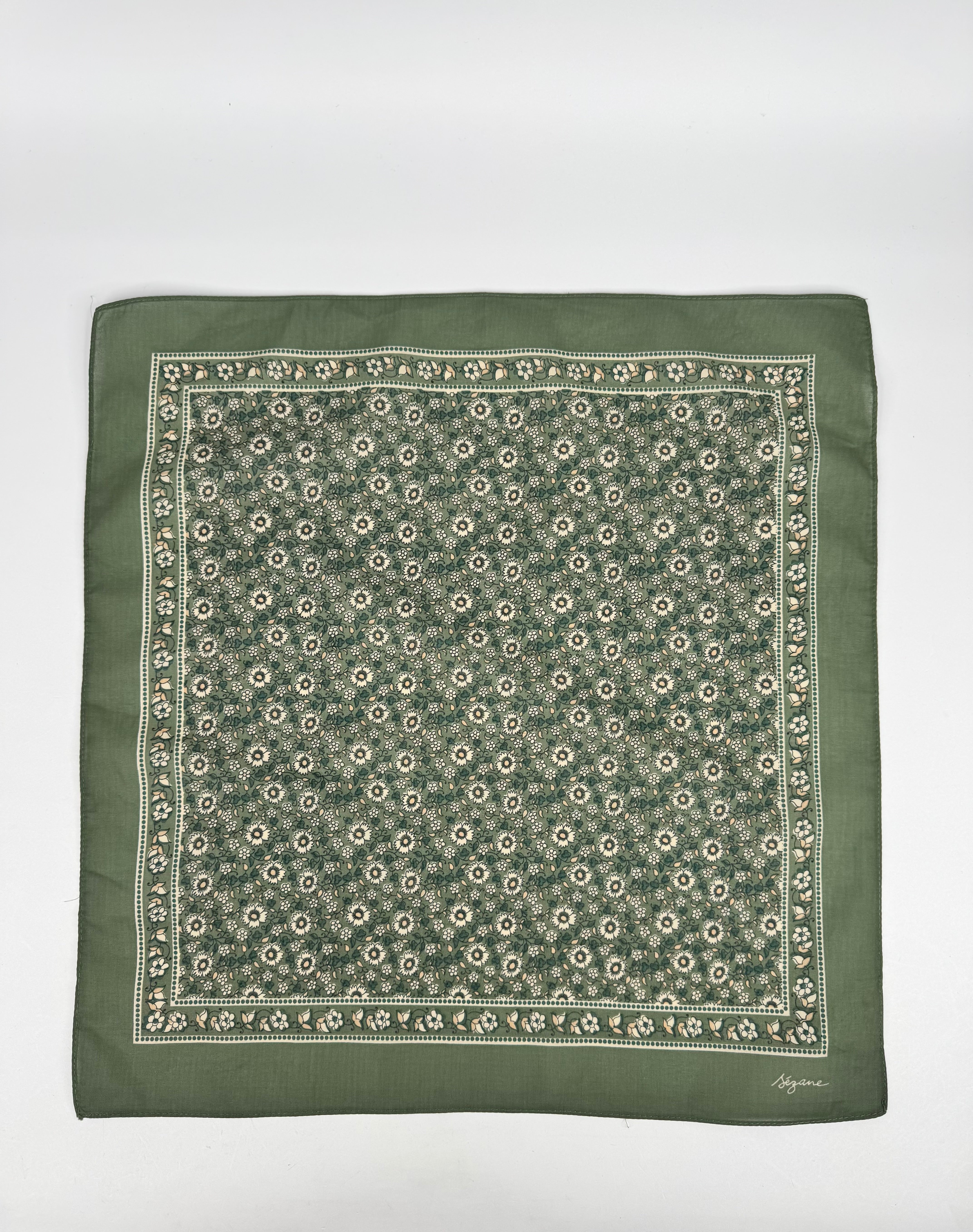 CEZANE Green Cotton Square Scarf