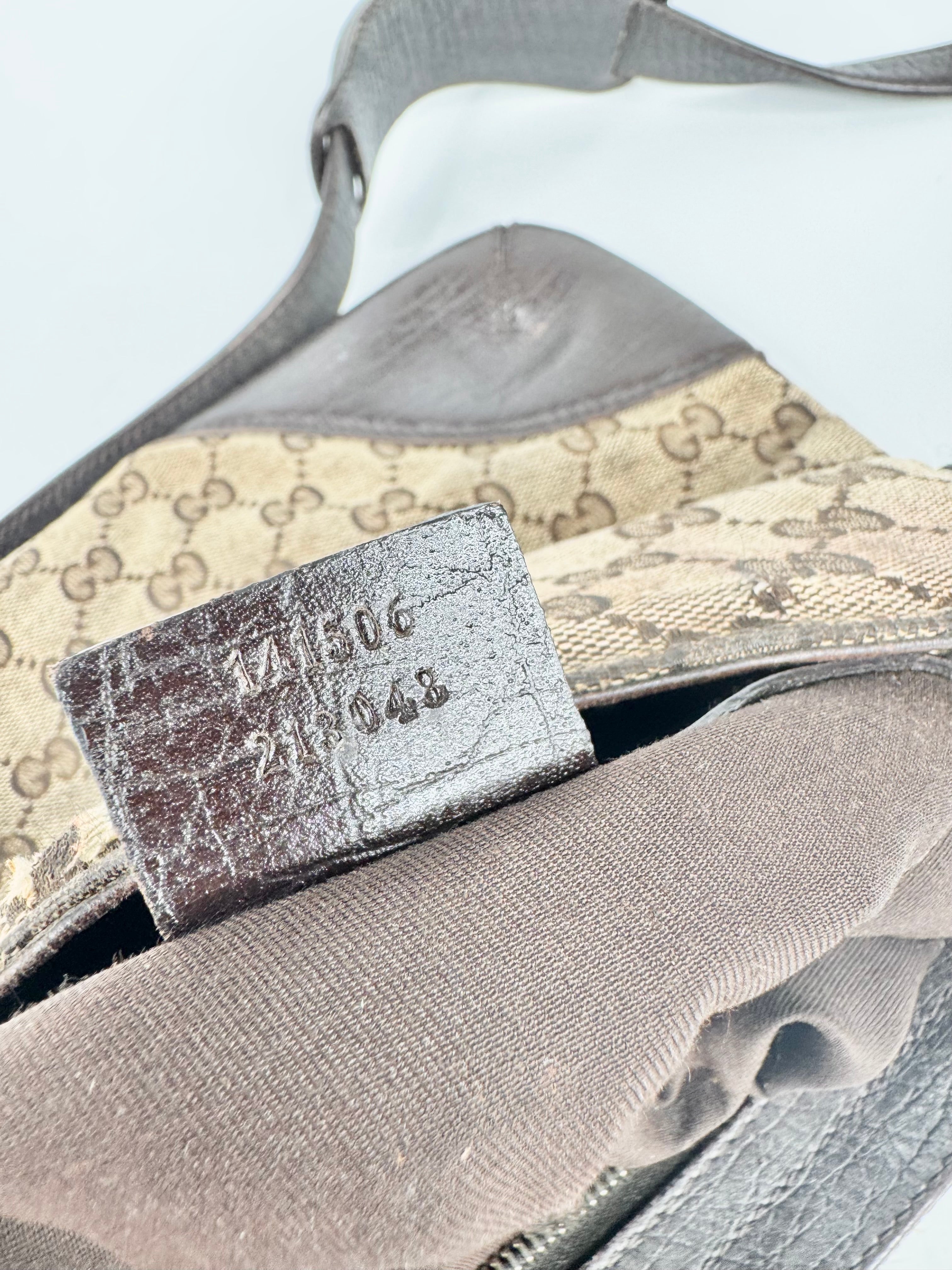 Vintage Gucci GG Canvas Horsebit Sherry Line Shoulder Bag Brown Beige