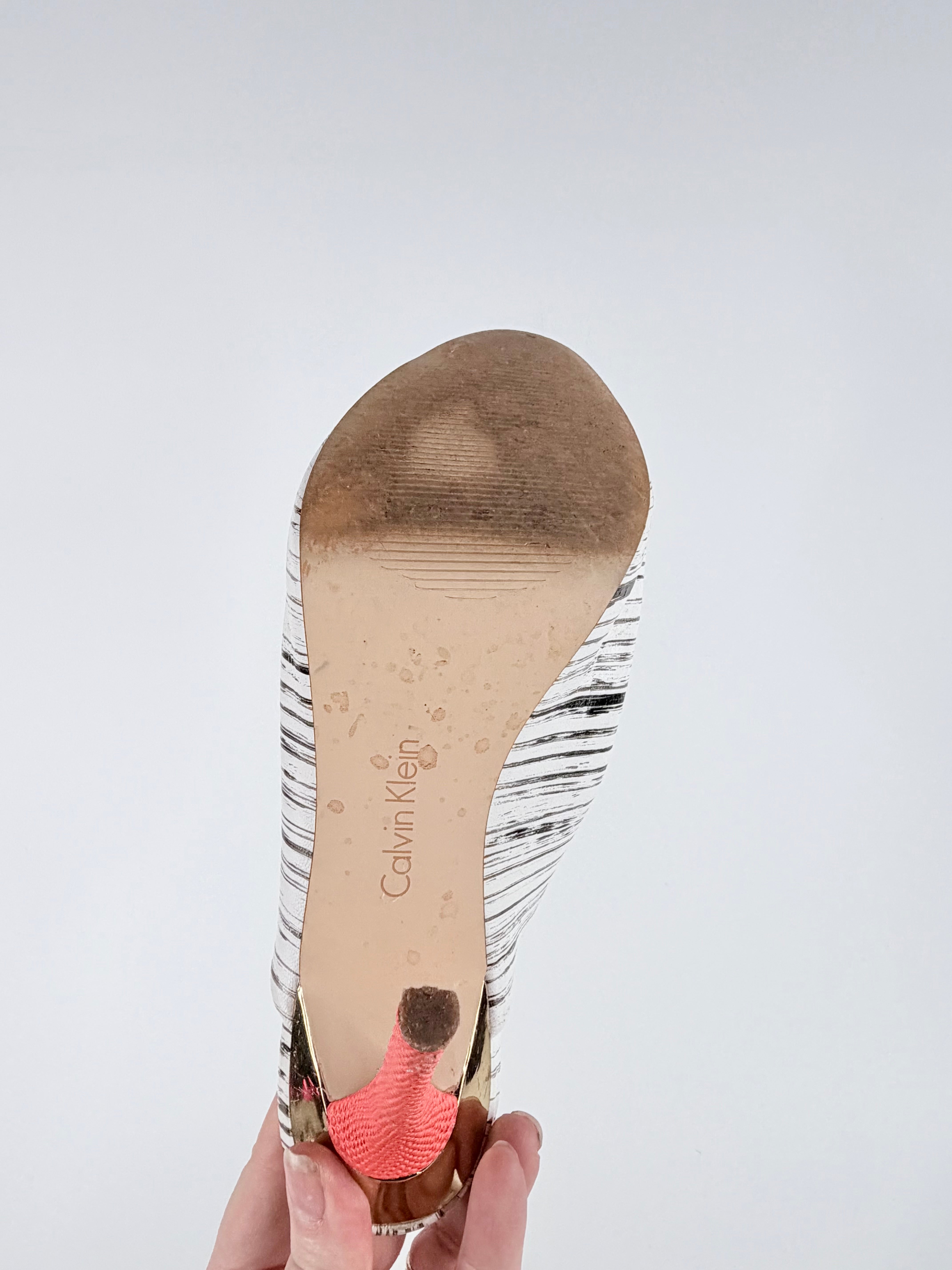 Calvin Klein White Zebra Pattern Mules - EU36