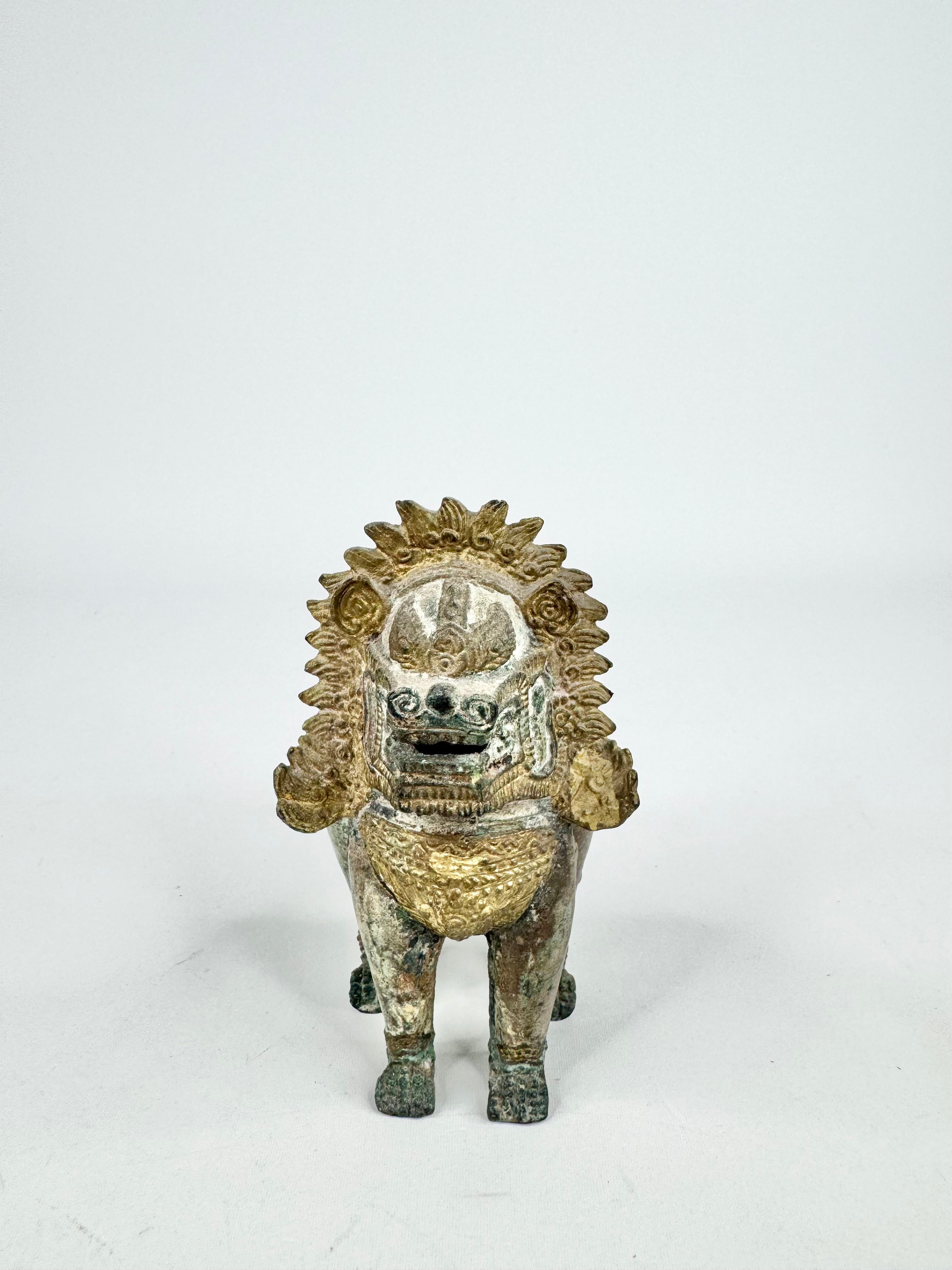Vintage Khmer Gilt Bronze Singha Lion Guardian