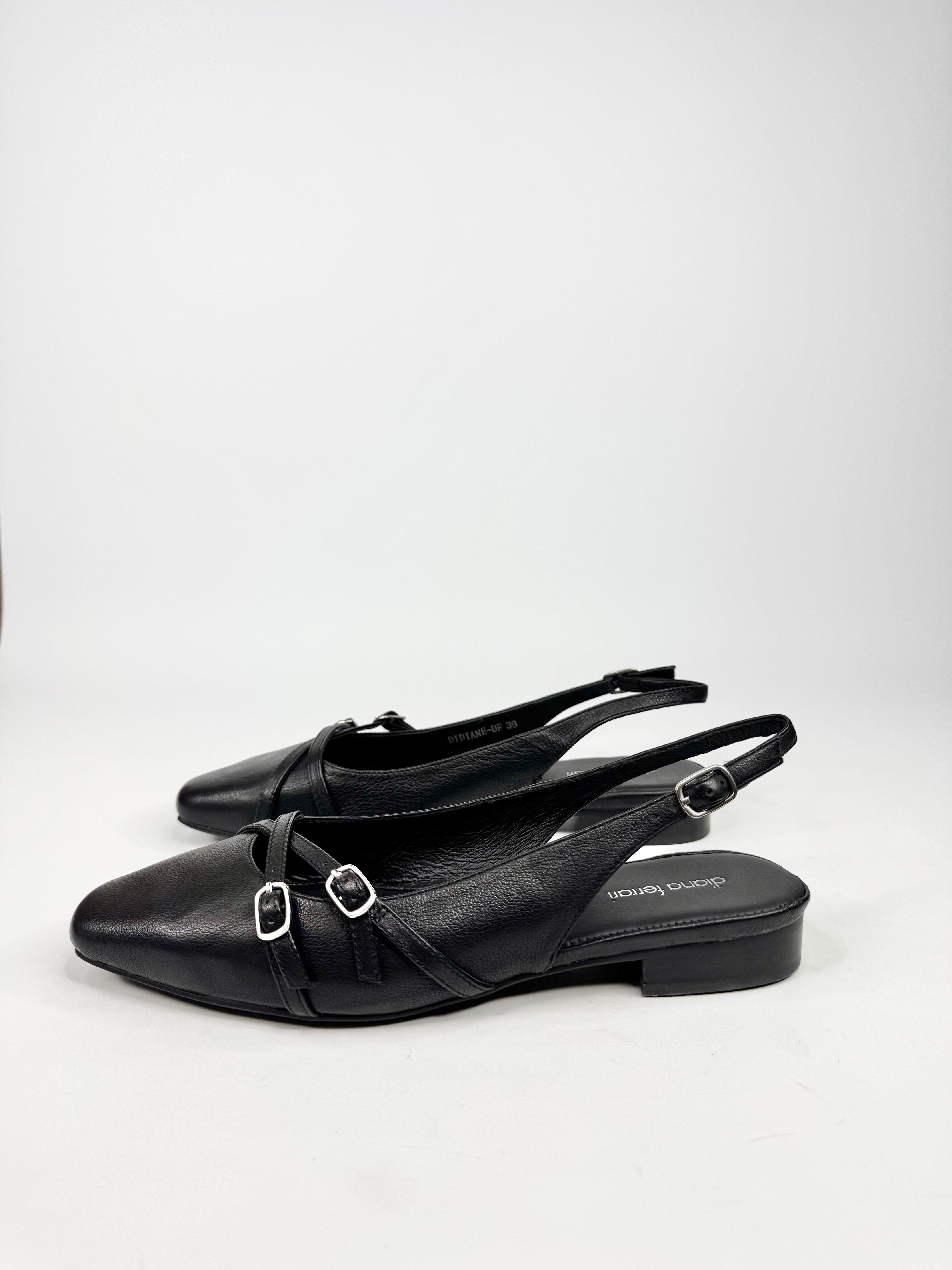 MFW Diana Ferrari Didiane Black Leather Flat Shoes - EU39