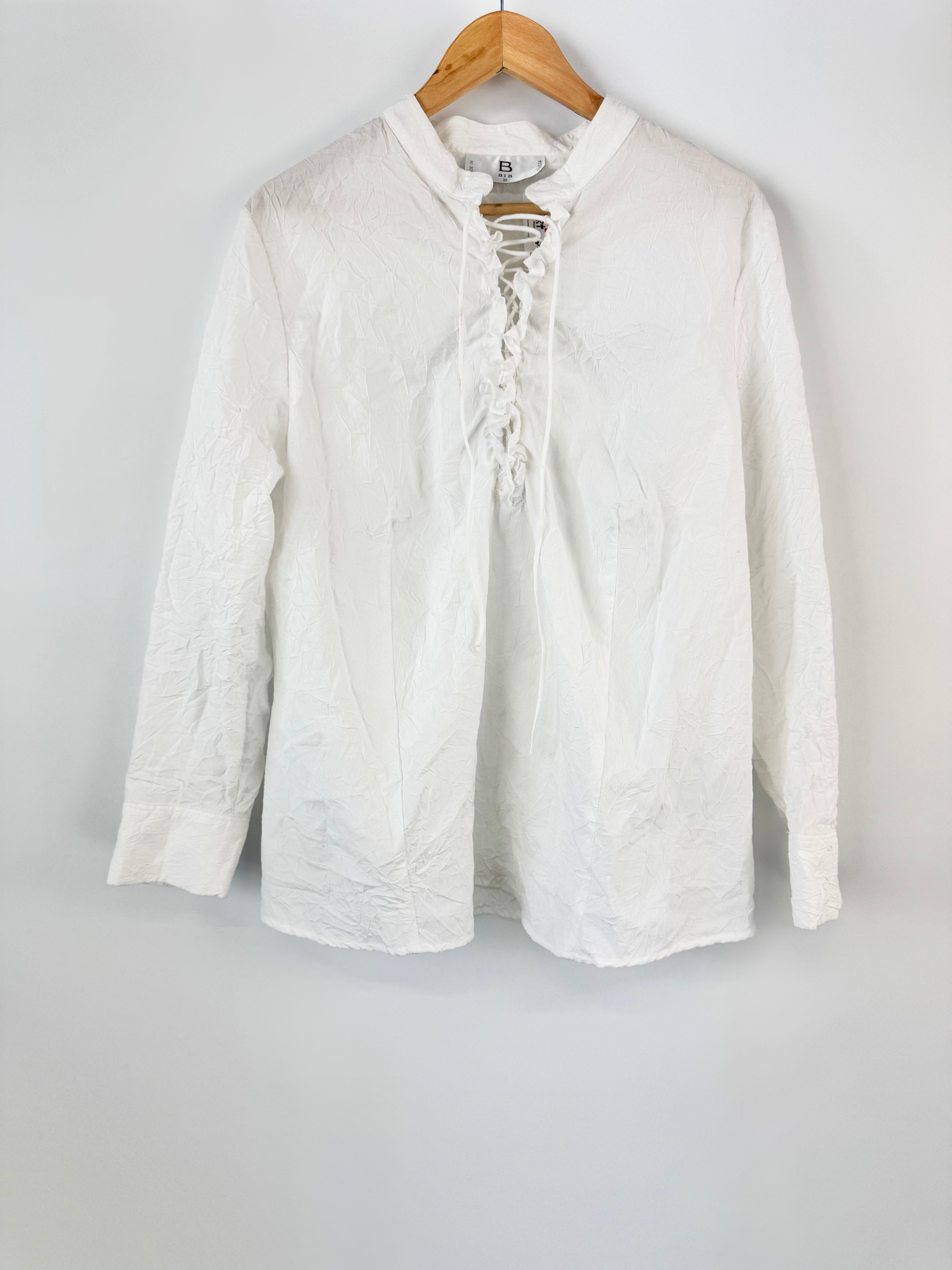 Bib White Crinkle Lace Up Blouse - AU16/18