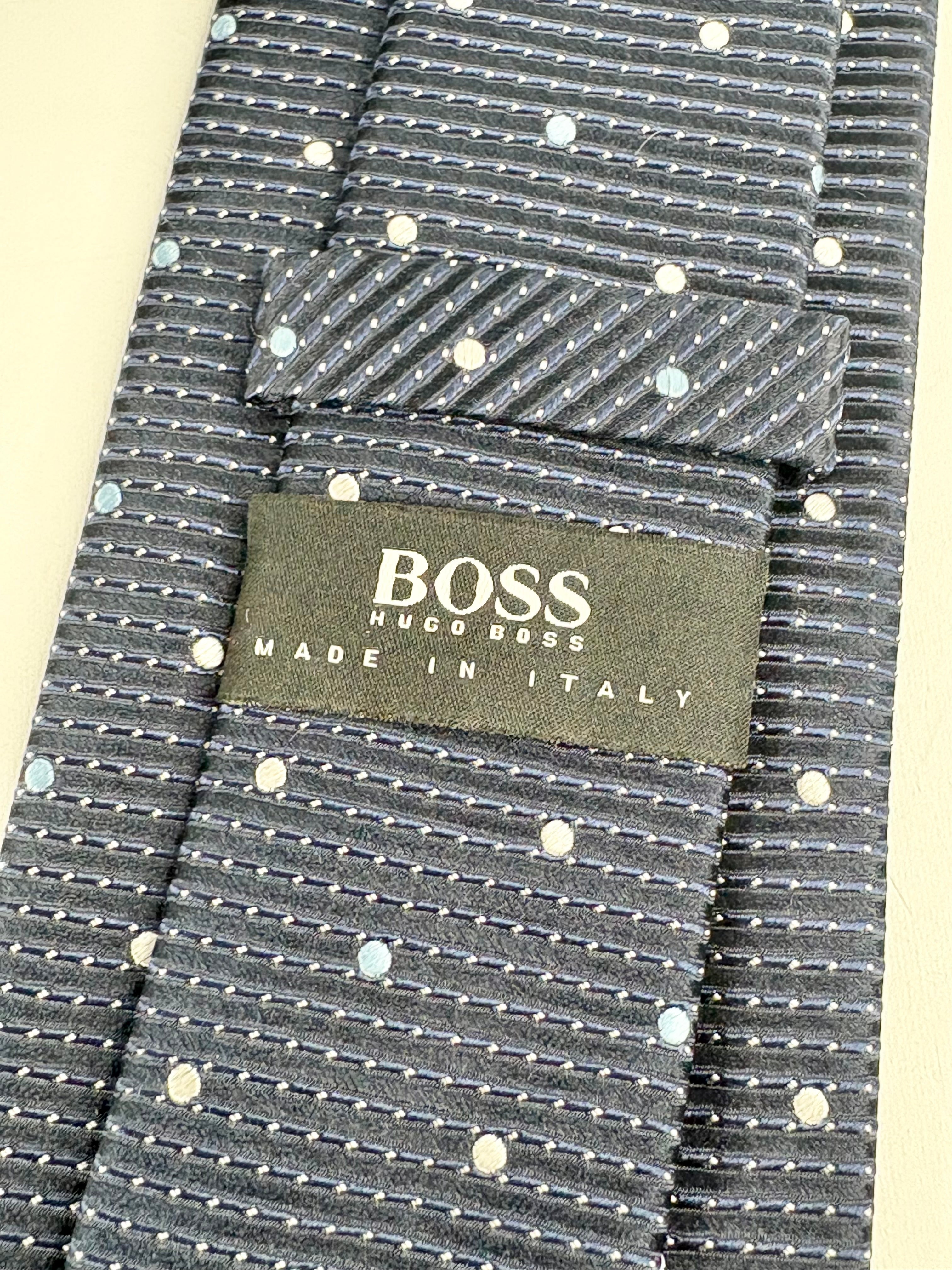 Boss Hugo Boss Navy Blue Silk Micro Dot Pattern Tie