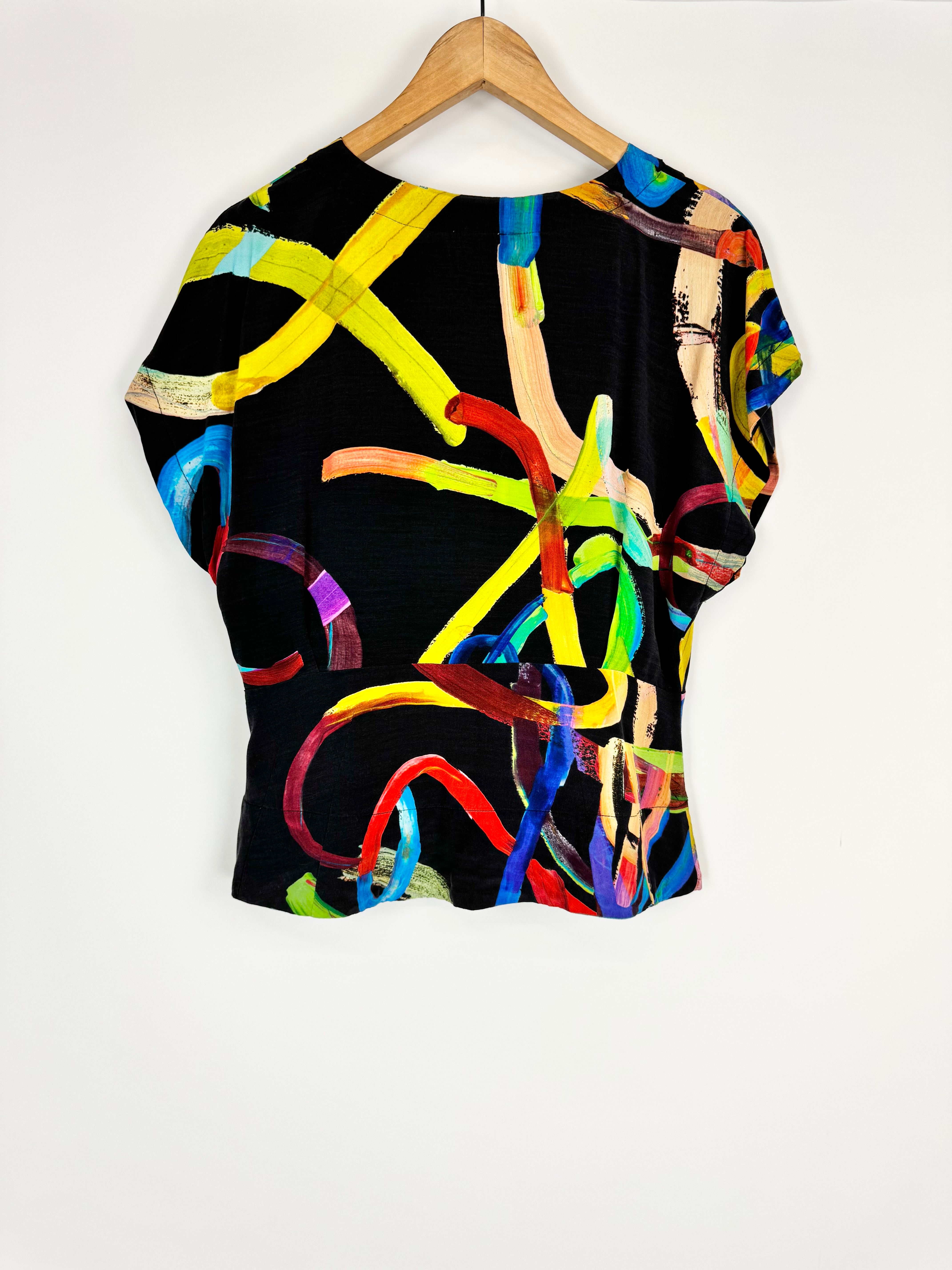 Elk Black Abstract Pattern Sleeveless Blouse - AU10