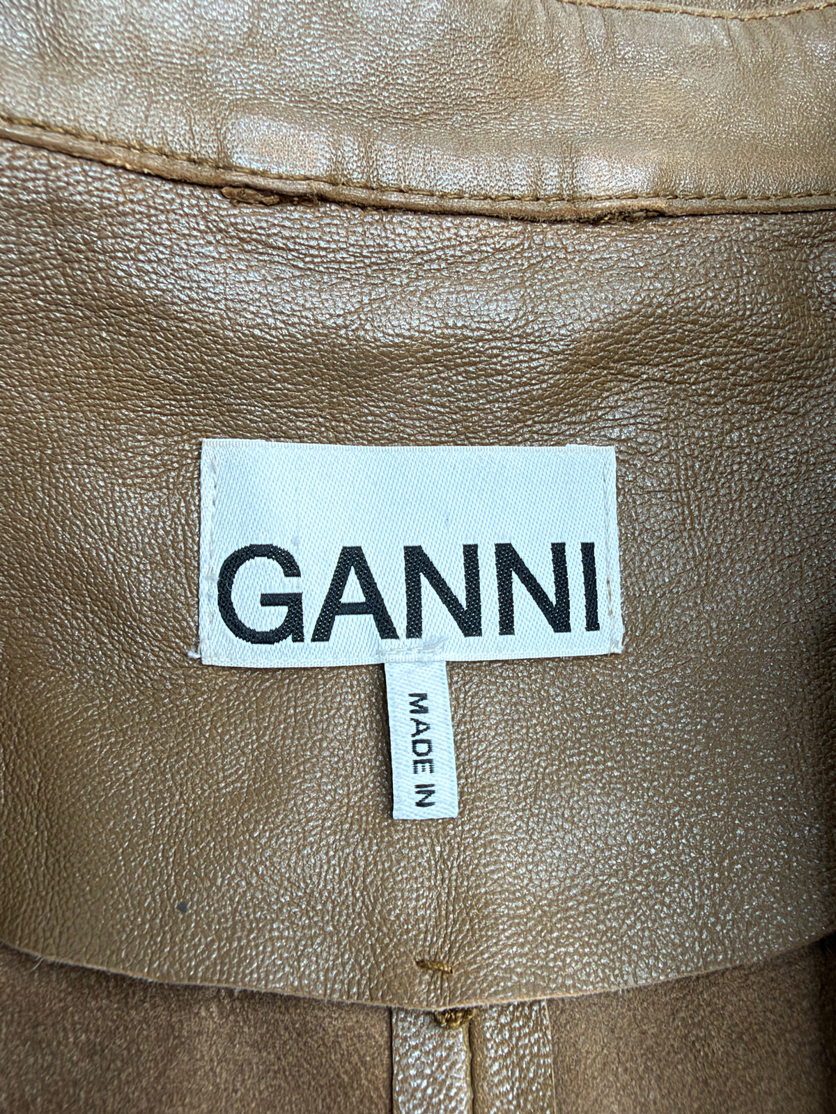 Ganni Tan Leather Button Down Shirt - AU8/10