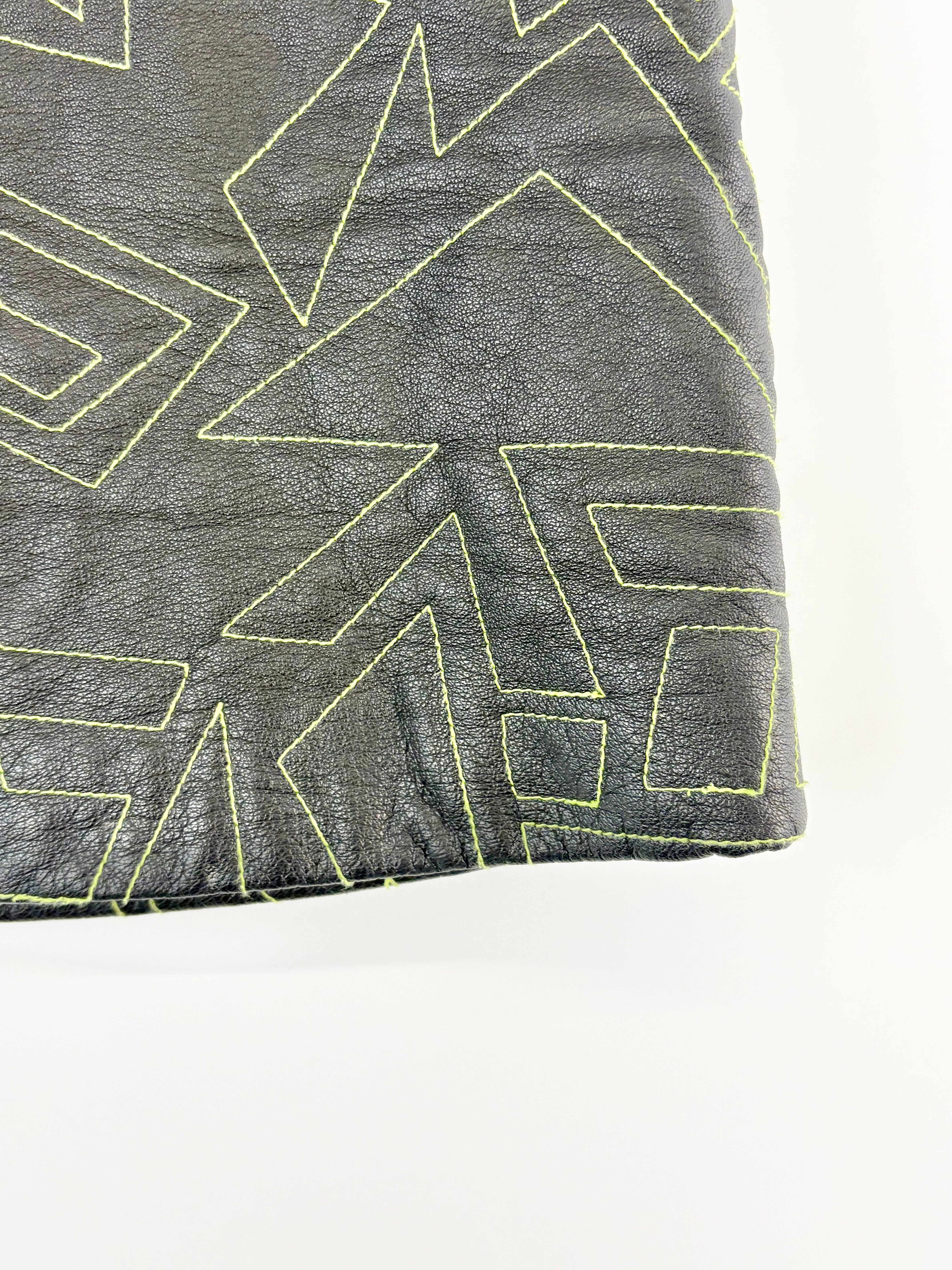 Rocky Rafaela Black & Lime Leather Mini Skirt - AU10/12